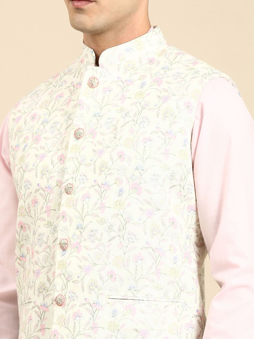 Light Pastel Lime Linen Jacket with Kurta Set