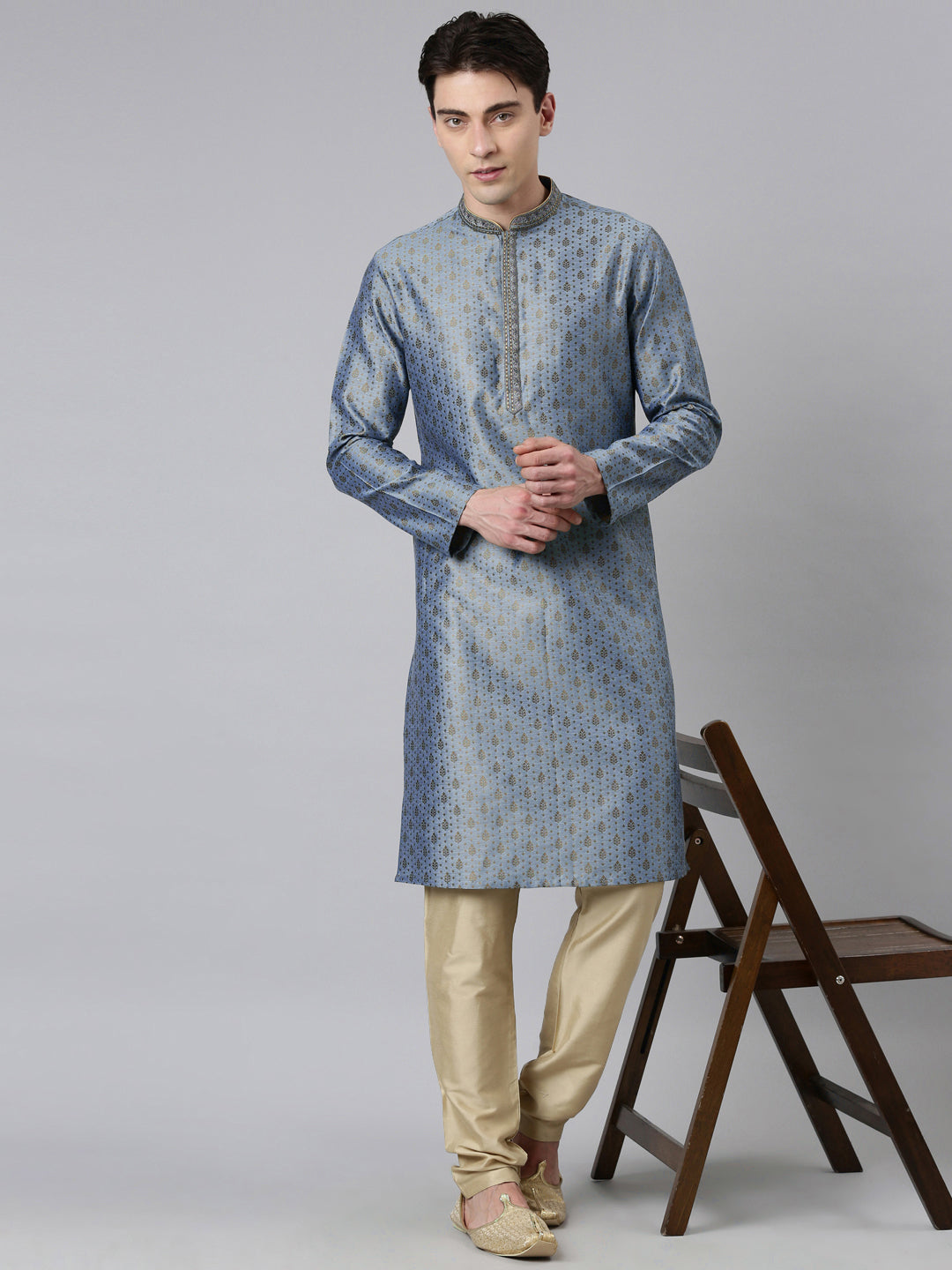 Blue Jacquard Kurta Set
