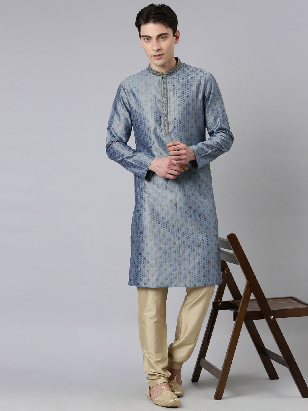 Blue Jacquard Kurta Set