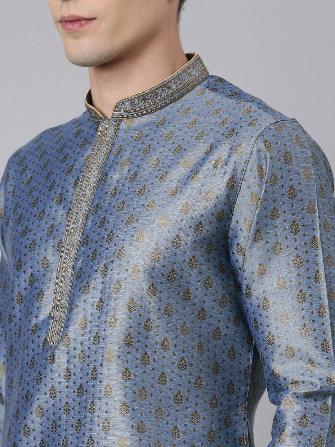Blue Jacquard Kurta Set