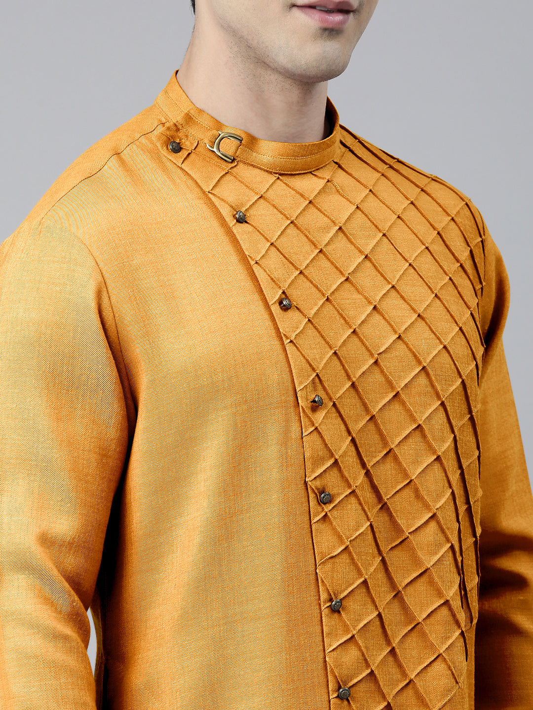 Mustard Pintuck Angrakha Kurta Set