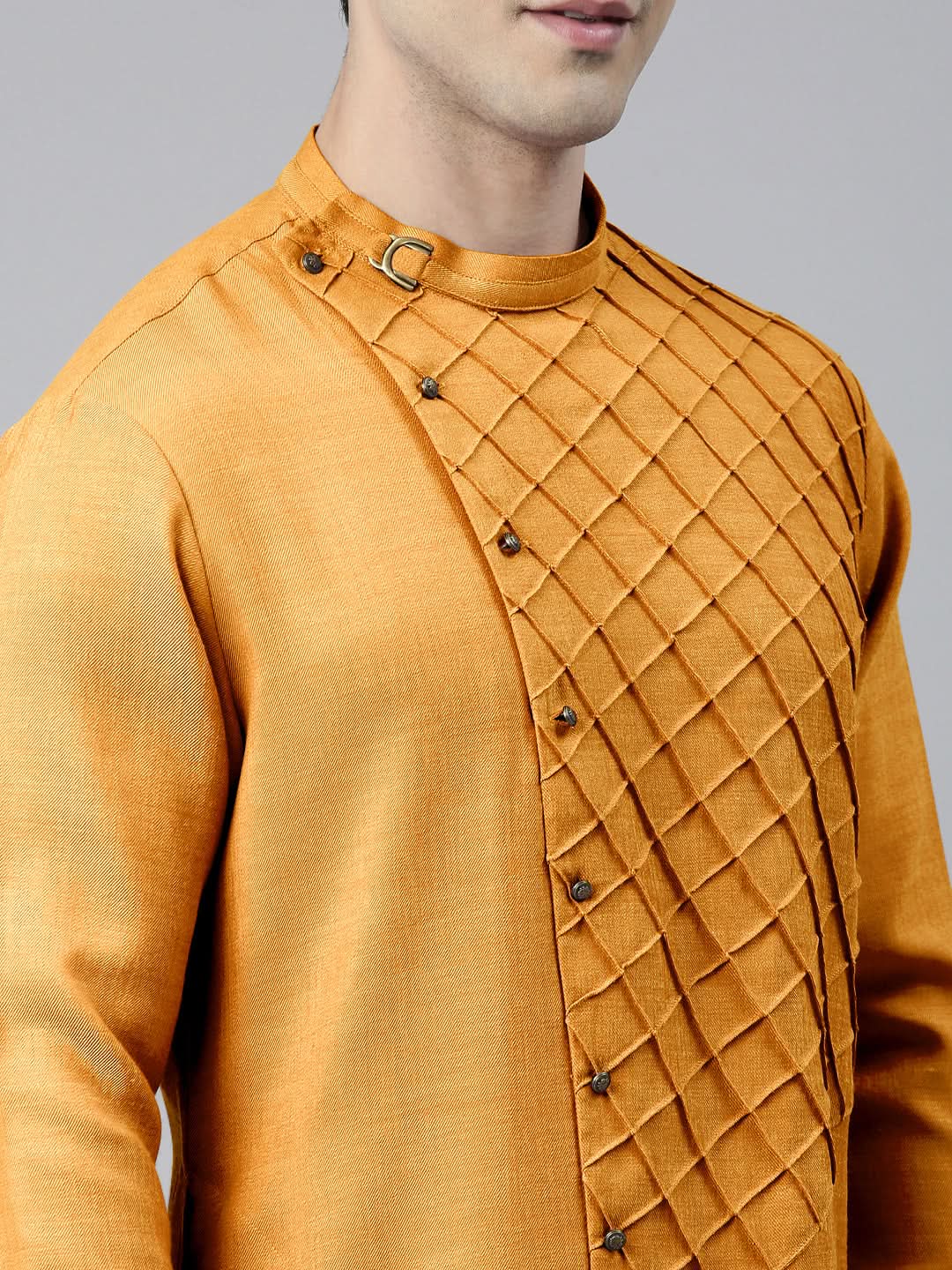 Mustard Pintuck Angrakha Kurta Set