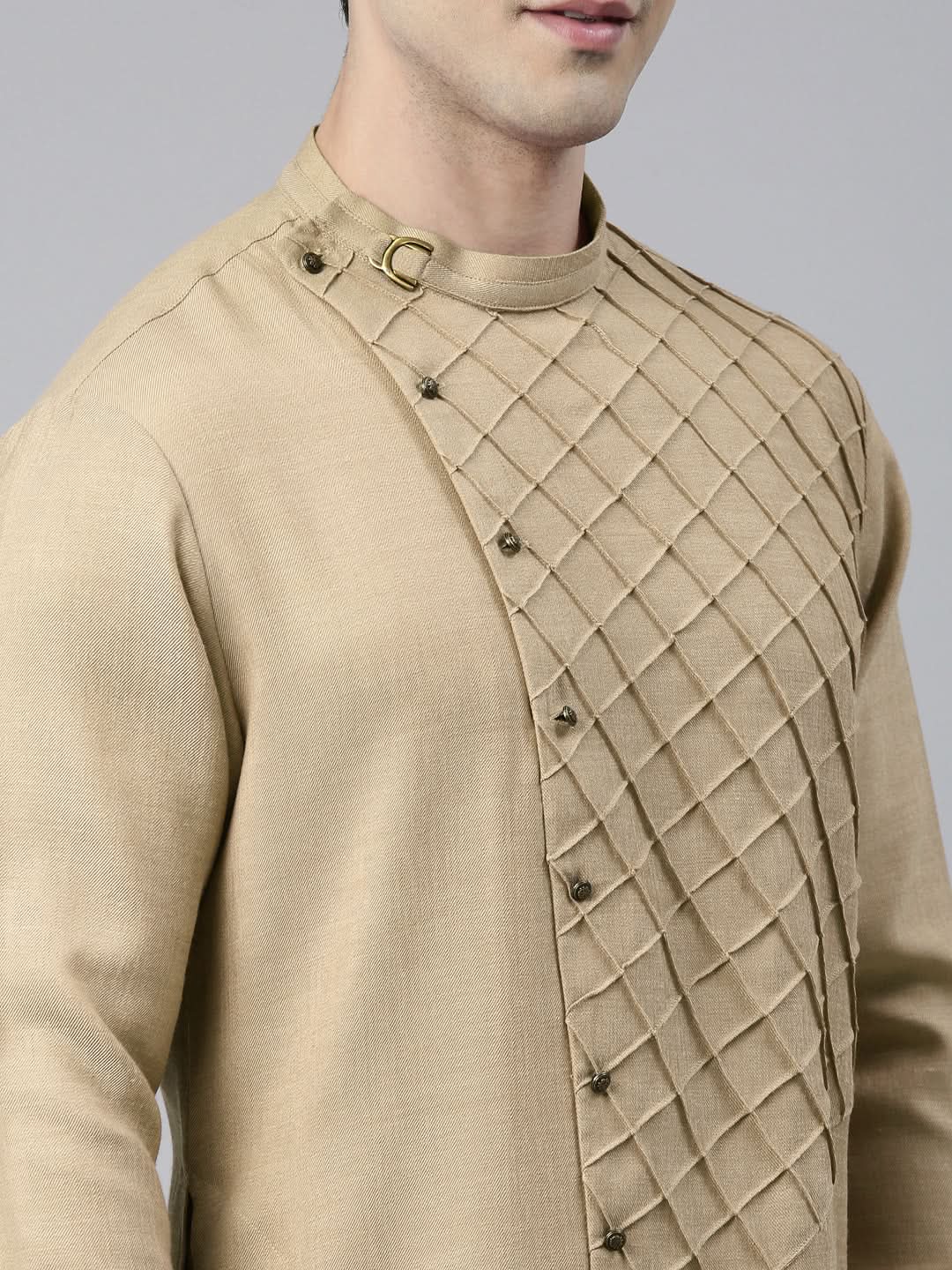 Beige Angrakha Kurta Set