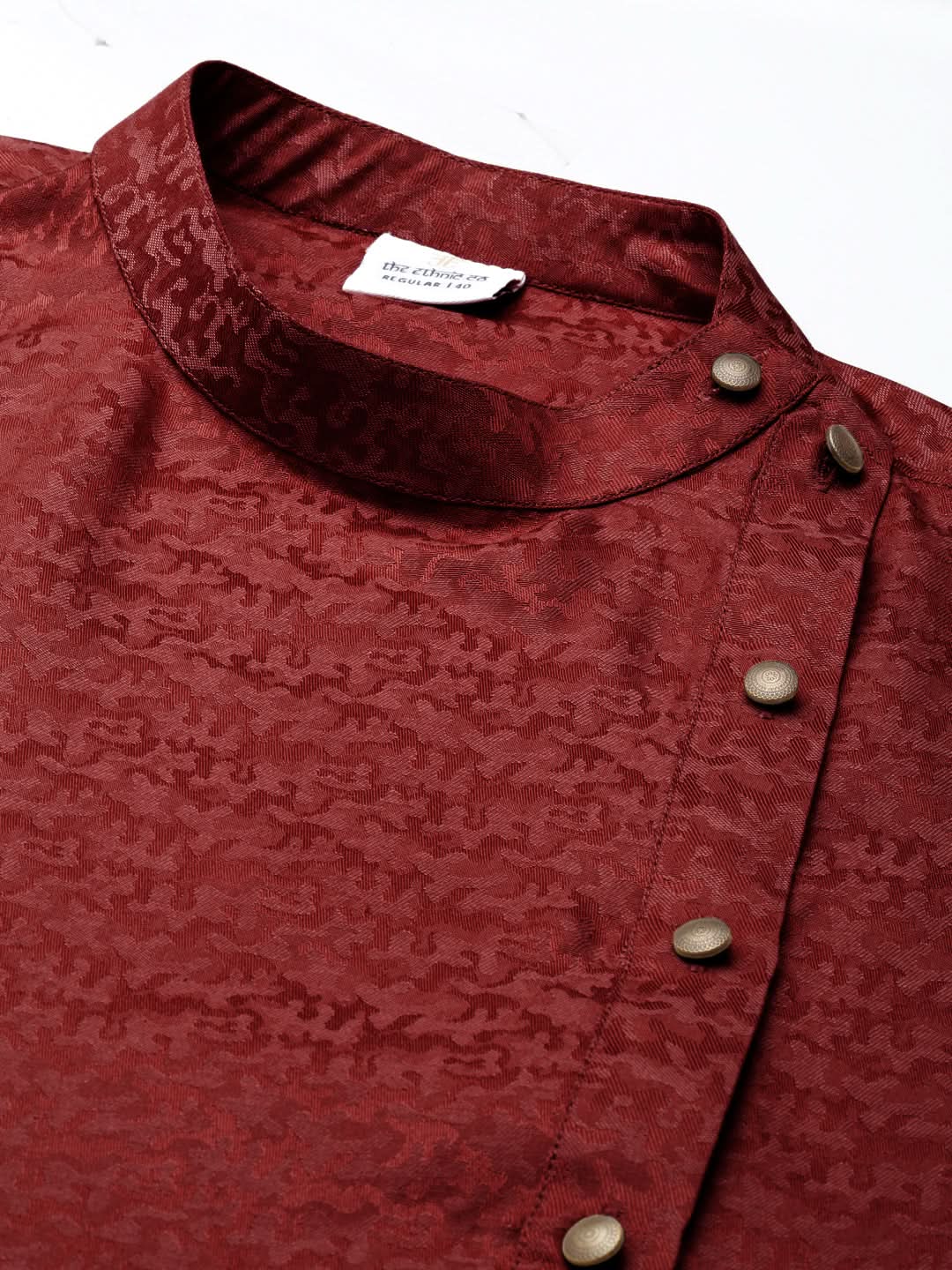 Maroon Self-Design Drape Side-Open Kurta