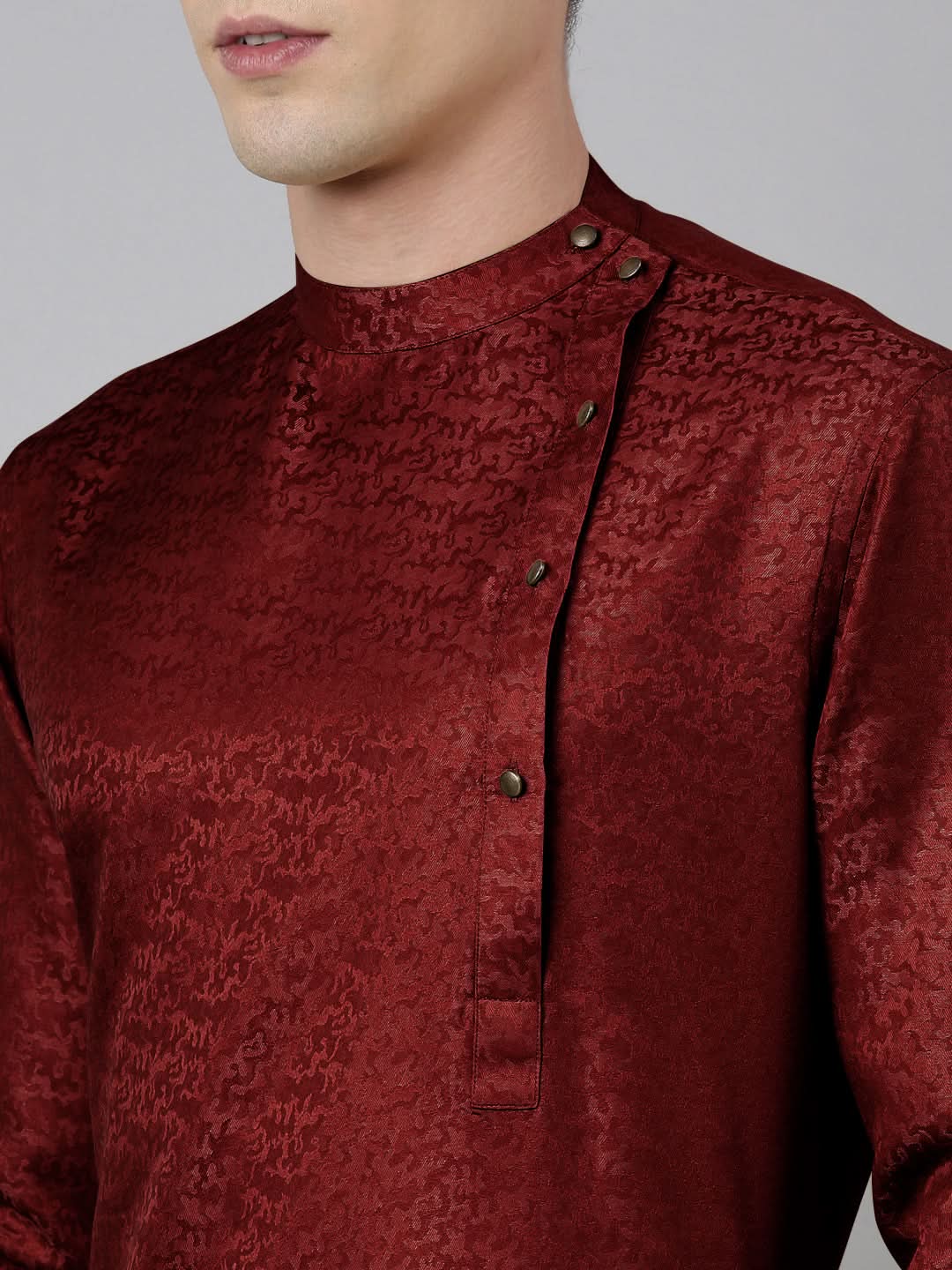 Maroon Self-Design Drape Side-Open Kurta