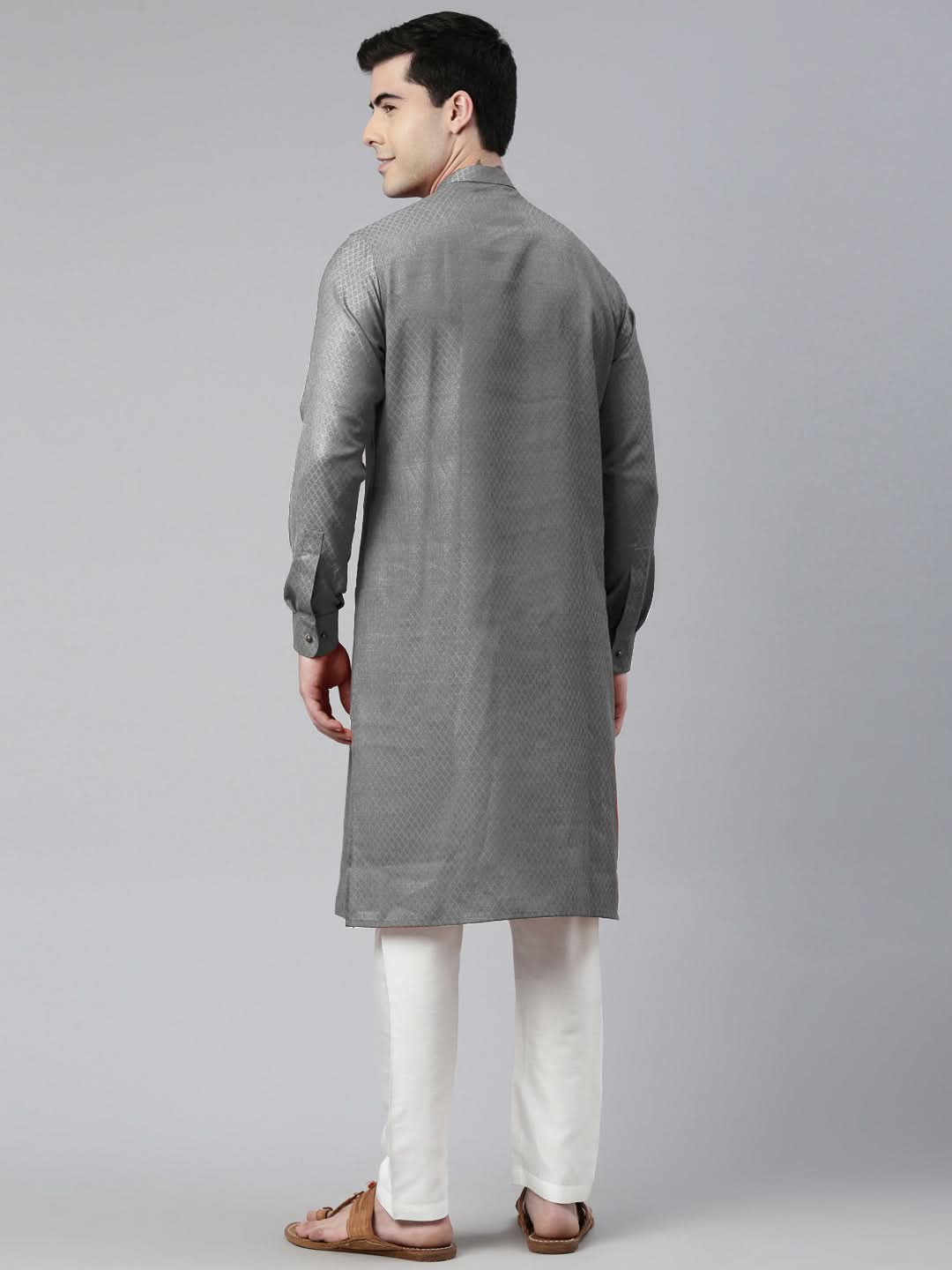 Grey Self design Side Open Kurta Set