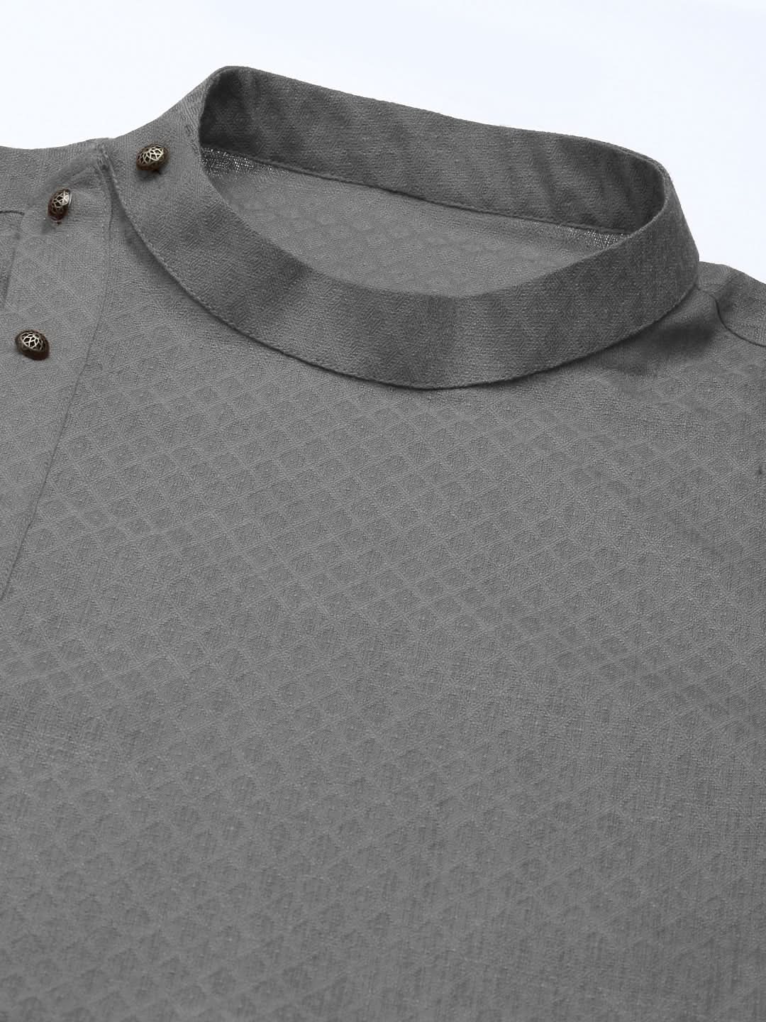 Grey Self design Side Open Kurta Set