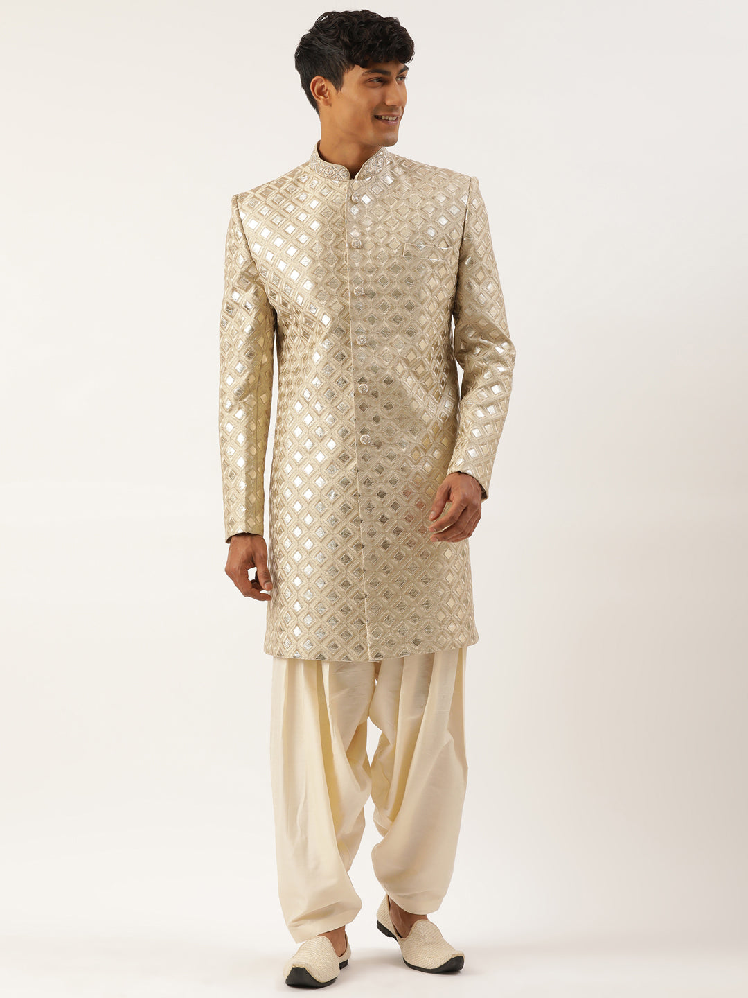 Beige Gold Embriodered Indowestern