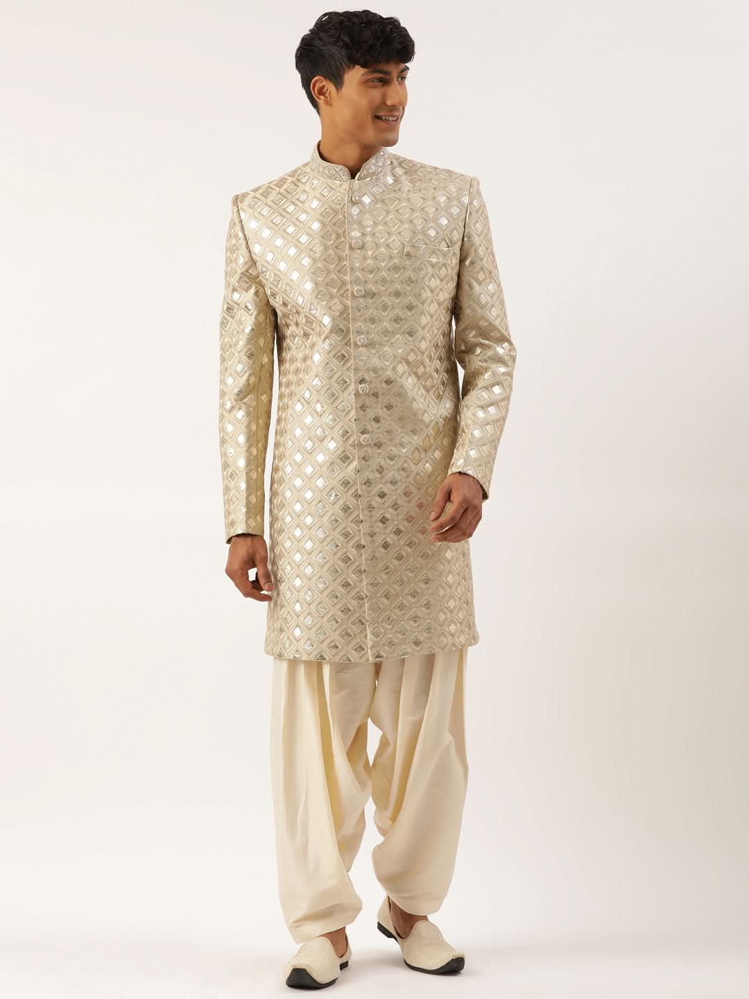 Beige Gold Embriodered Indowestern