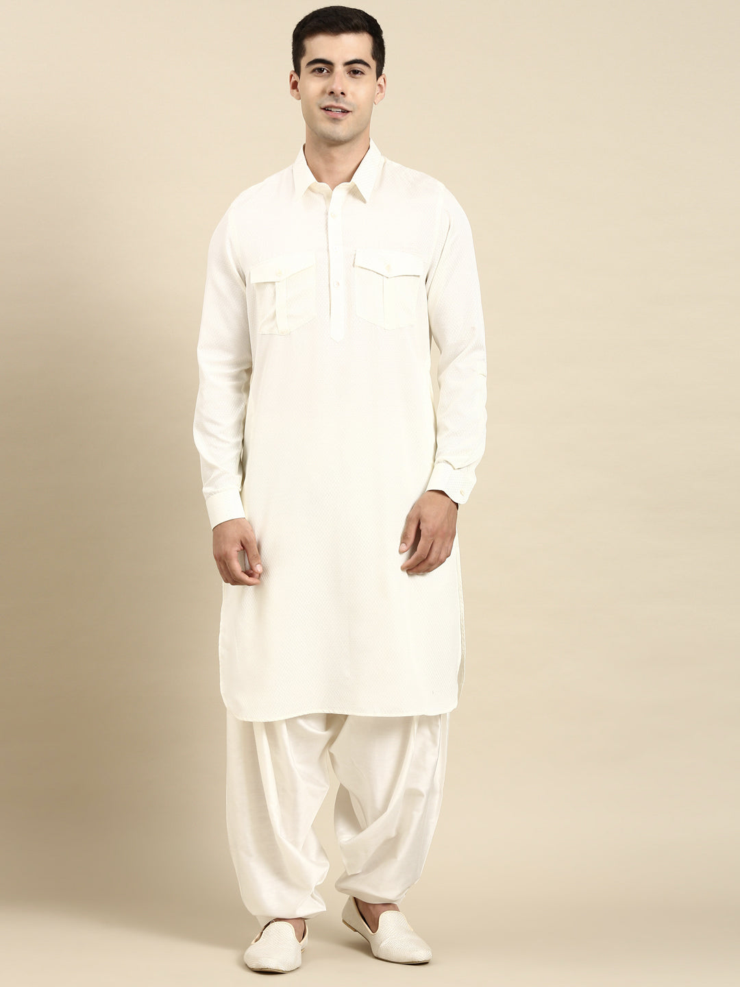 White Cotton Pathani With Salwar
