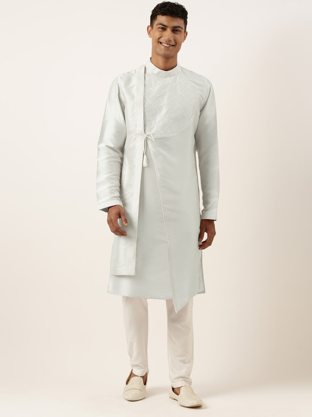 Light Blue Embroidery Angrakha Kurta Set