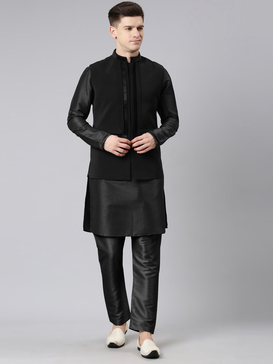 Black Pleated Jacket Kurta Set