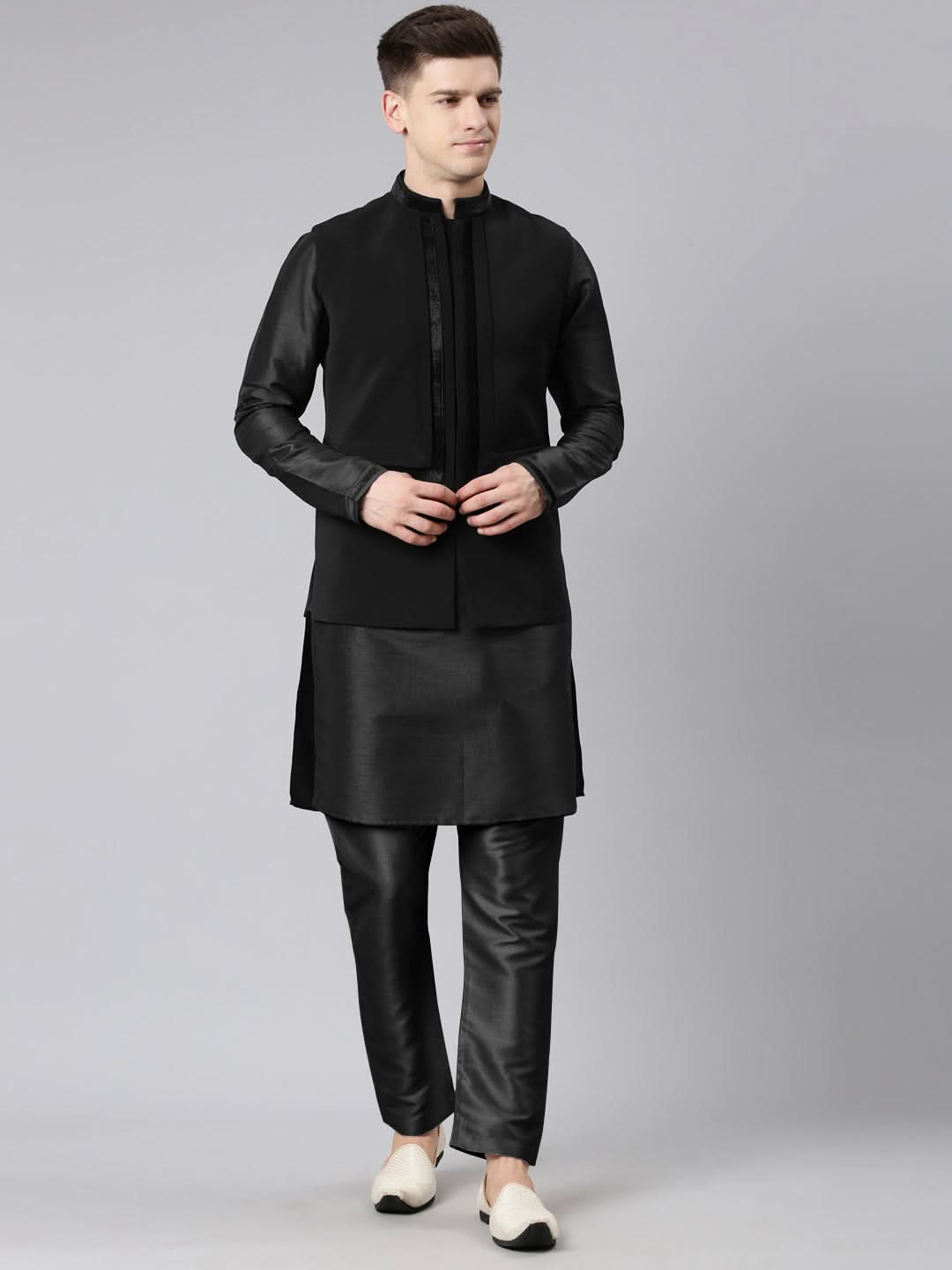 Black Pleated Jacket Kurta Set