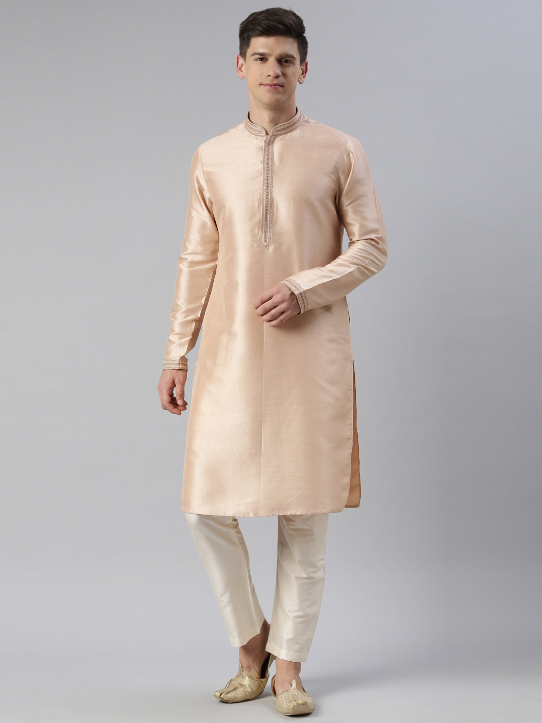 Peach art Silk embroidered kurta Set