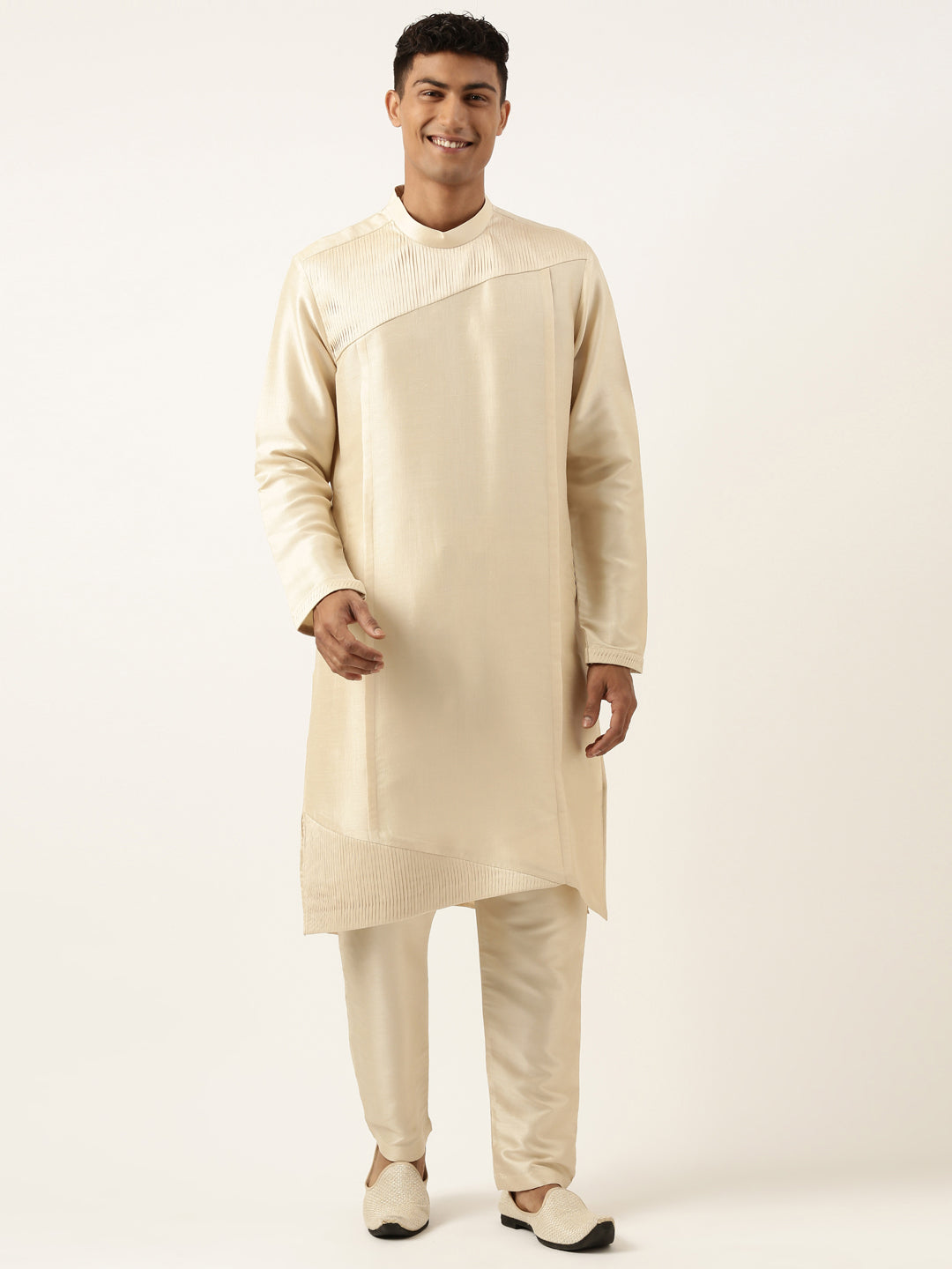 Beige Pleated Kurta Set
