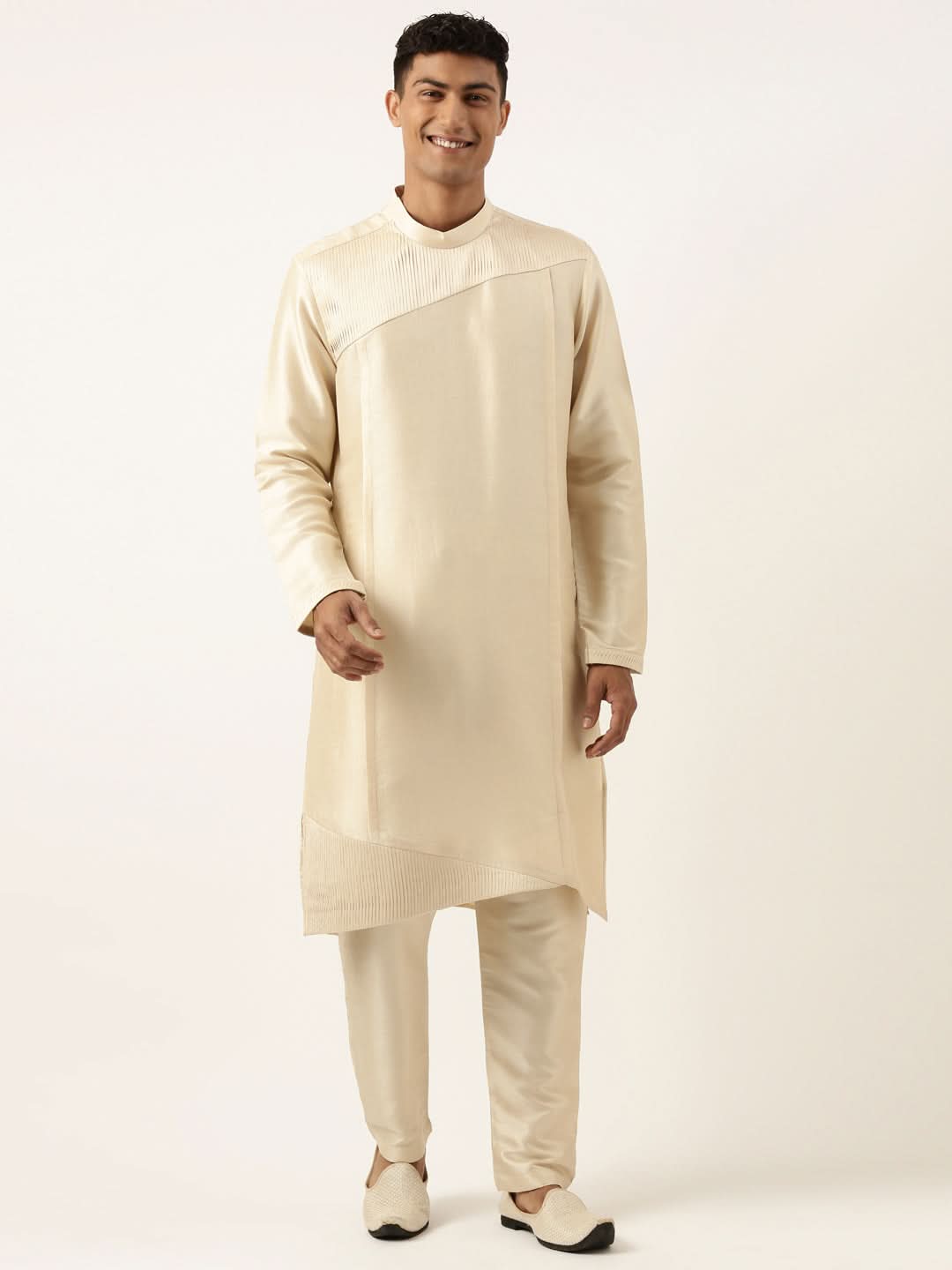 Beige Pleated Kurta Set