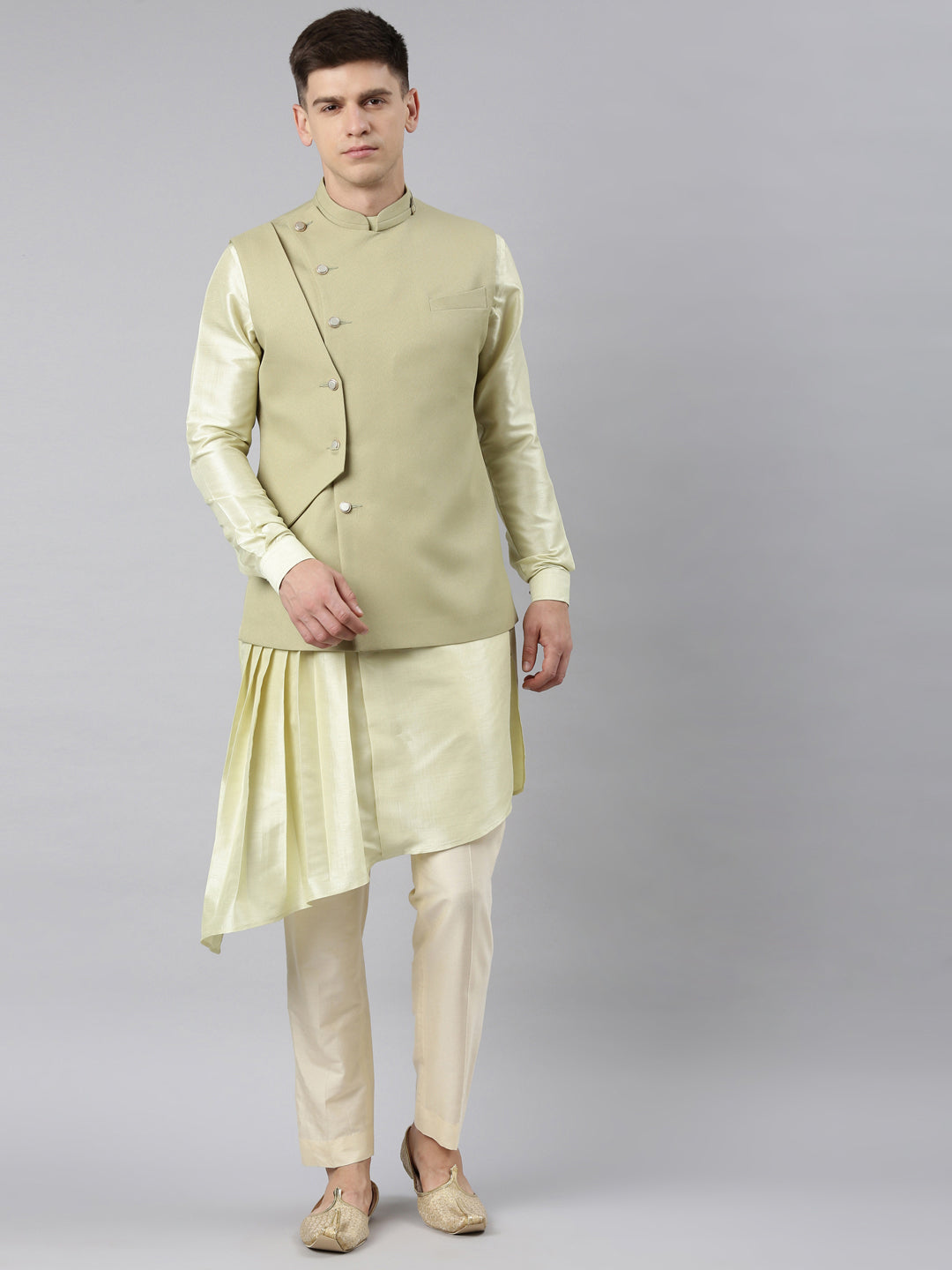 Mint Green Waistcoat Jacket With Mint Crushed Kurta
