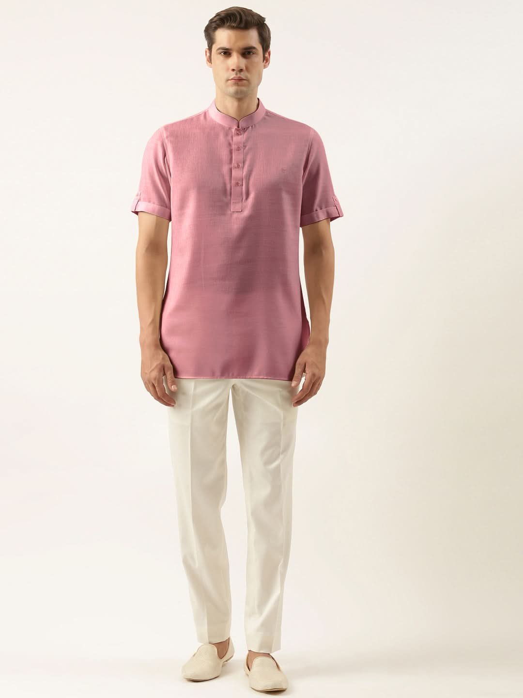 Rose Pink Cotton Short Kurta Set