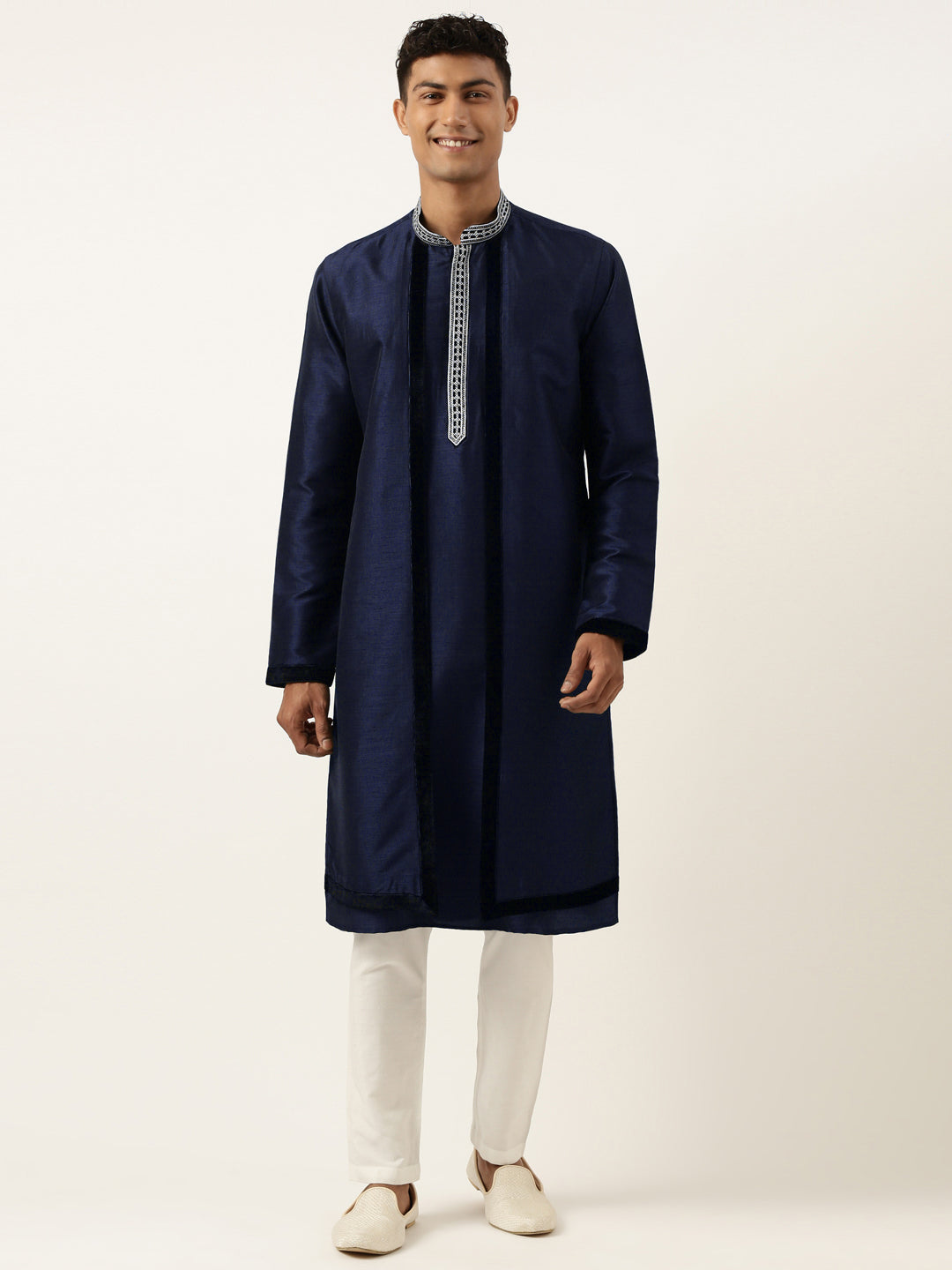 Blue Embroidered Layered Kurta Set