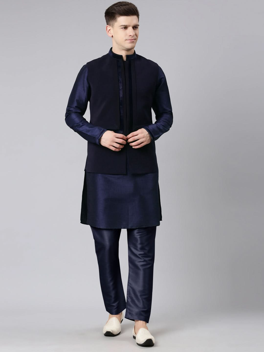 Blue Pleated Jacket Kurta Set