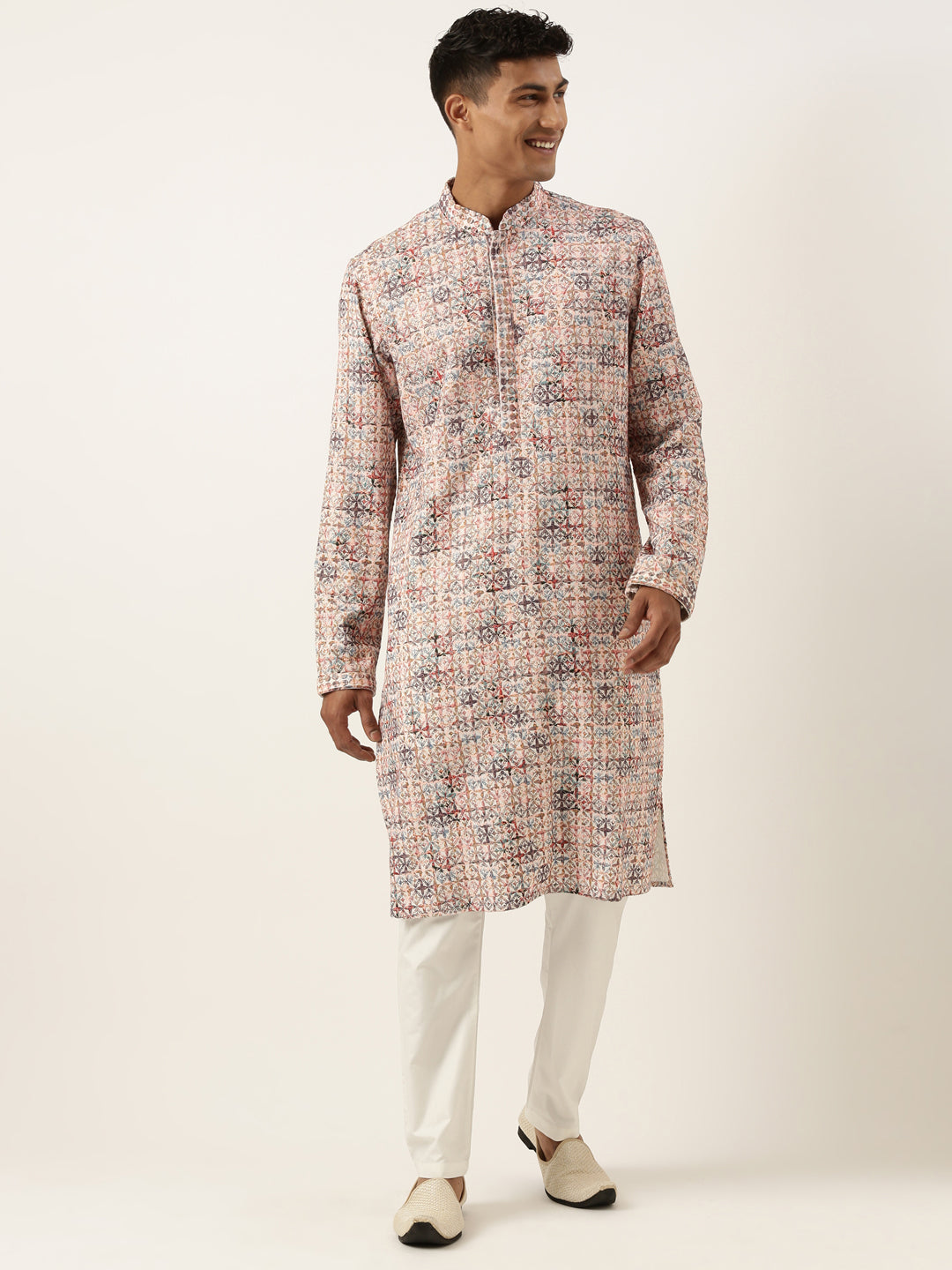 Peach Cotton Printed Chikankari Kurta set