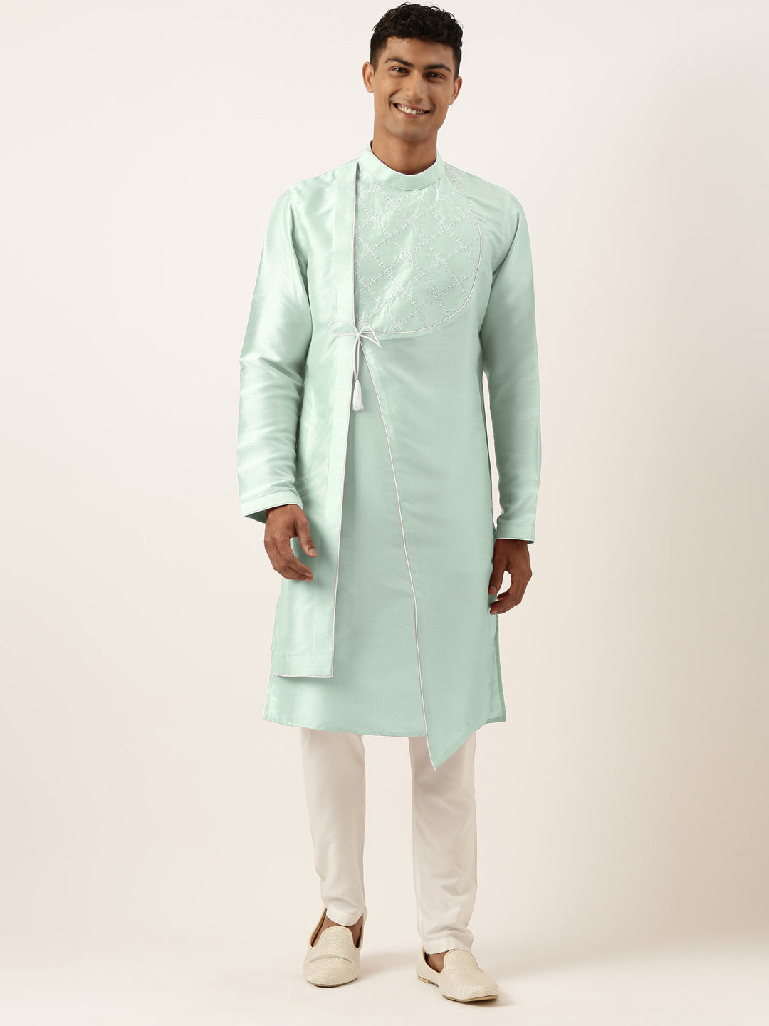 Sky BlueEmbroidery Angrakha Kurta Set