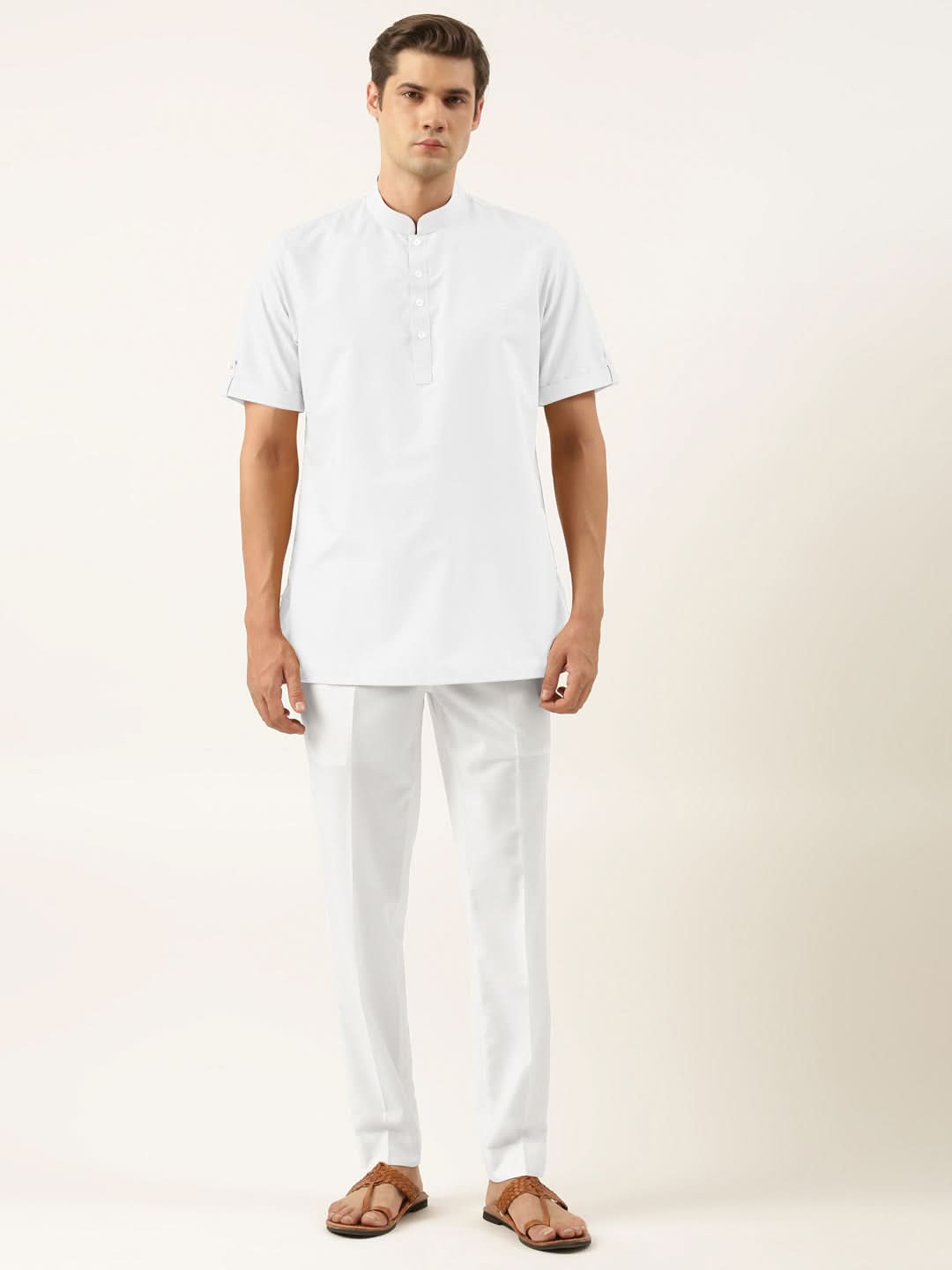 White Cotton Short Kurta Set