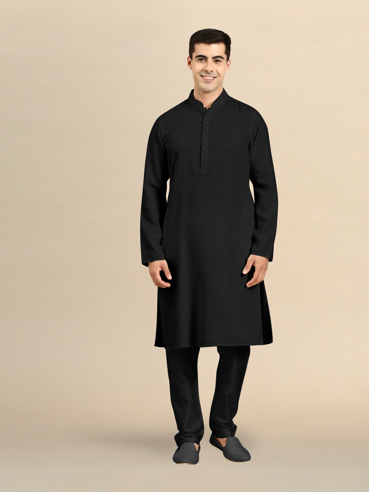 Black Twill Weave Cotton Kurta Set