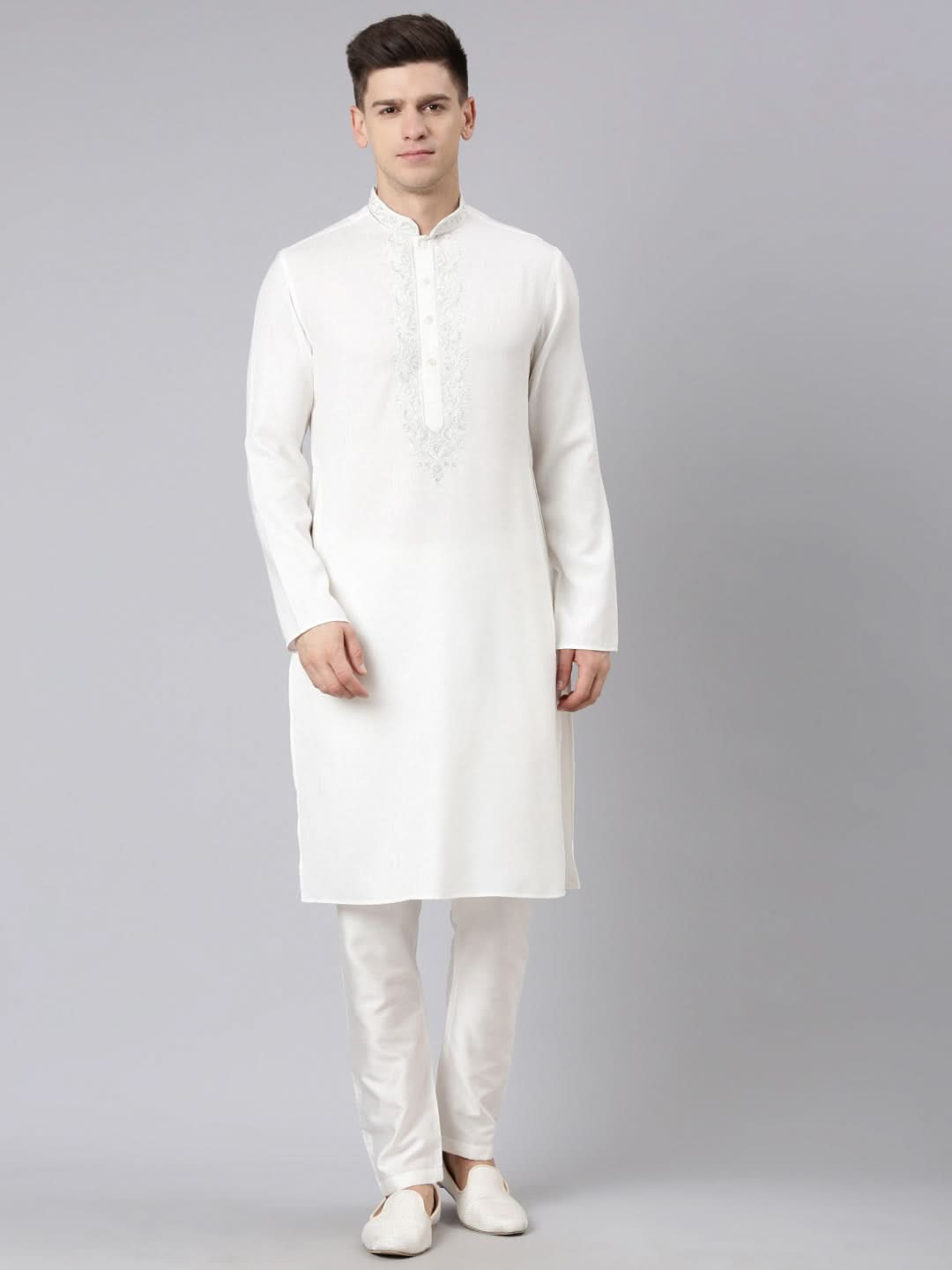 Cream Cotton Dori Embroidery Kurta