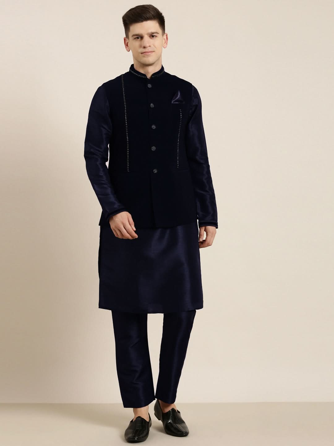 Navy Blue jacket Kurta Set