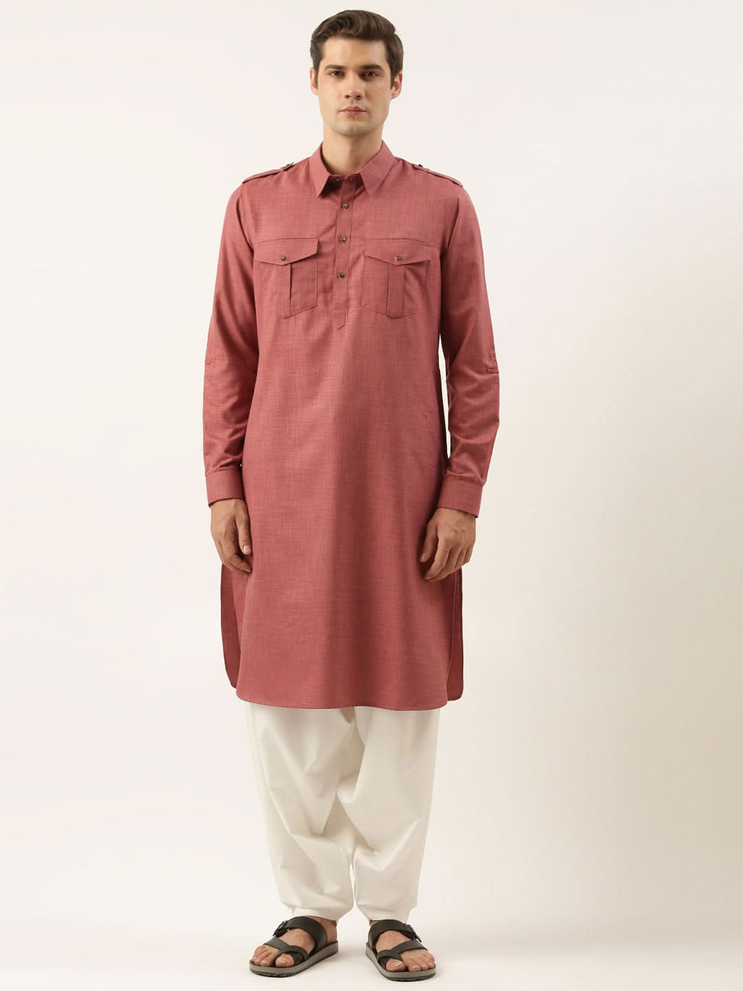 Burgundy Pure cotton Pathani with Salwar