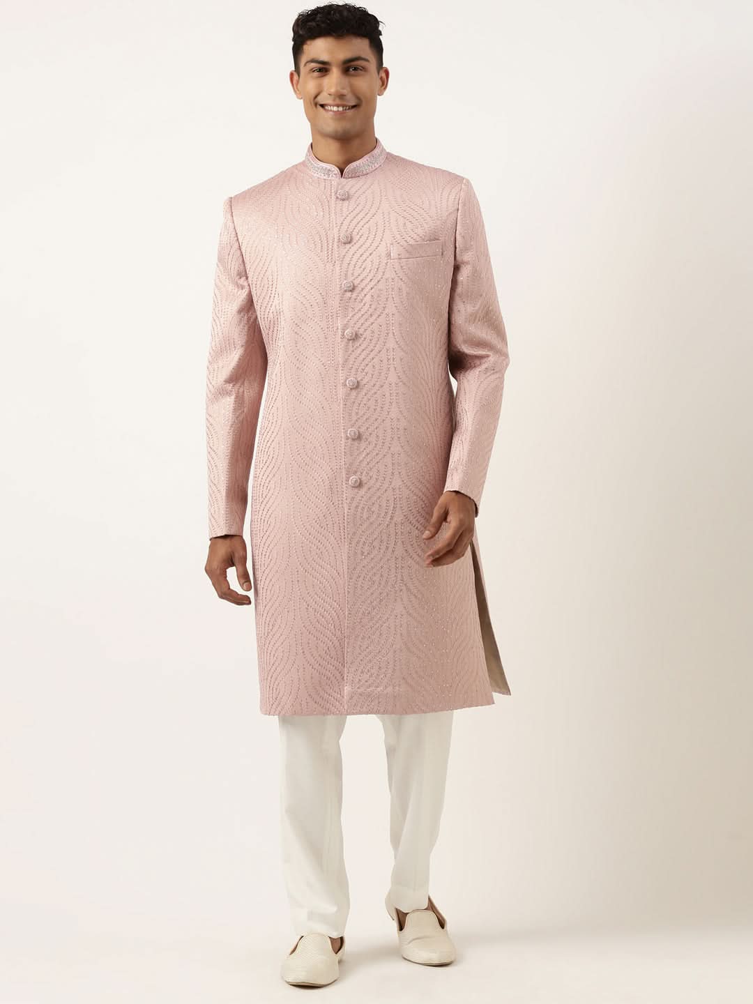 Old Rose Embroidered Indowestern Set