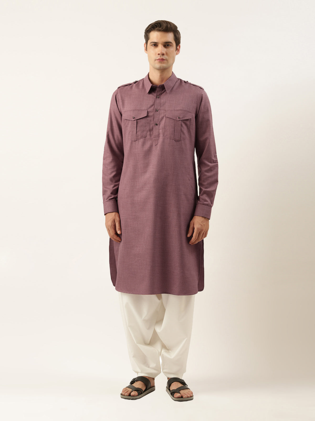 Purple Pure cotton Pathani with Salwar Set