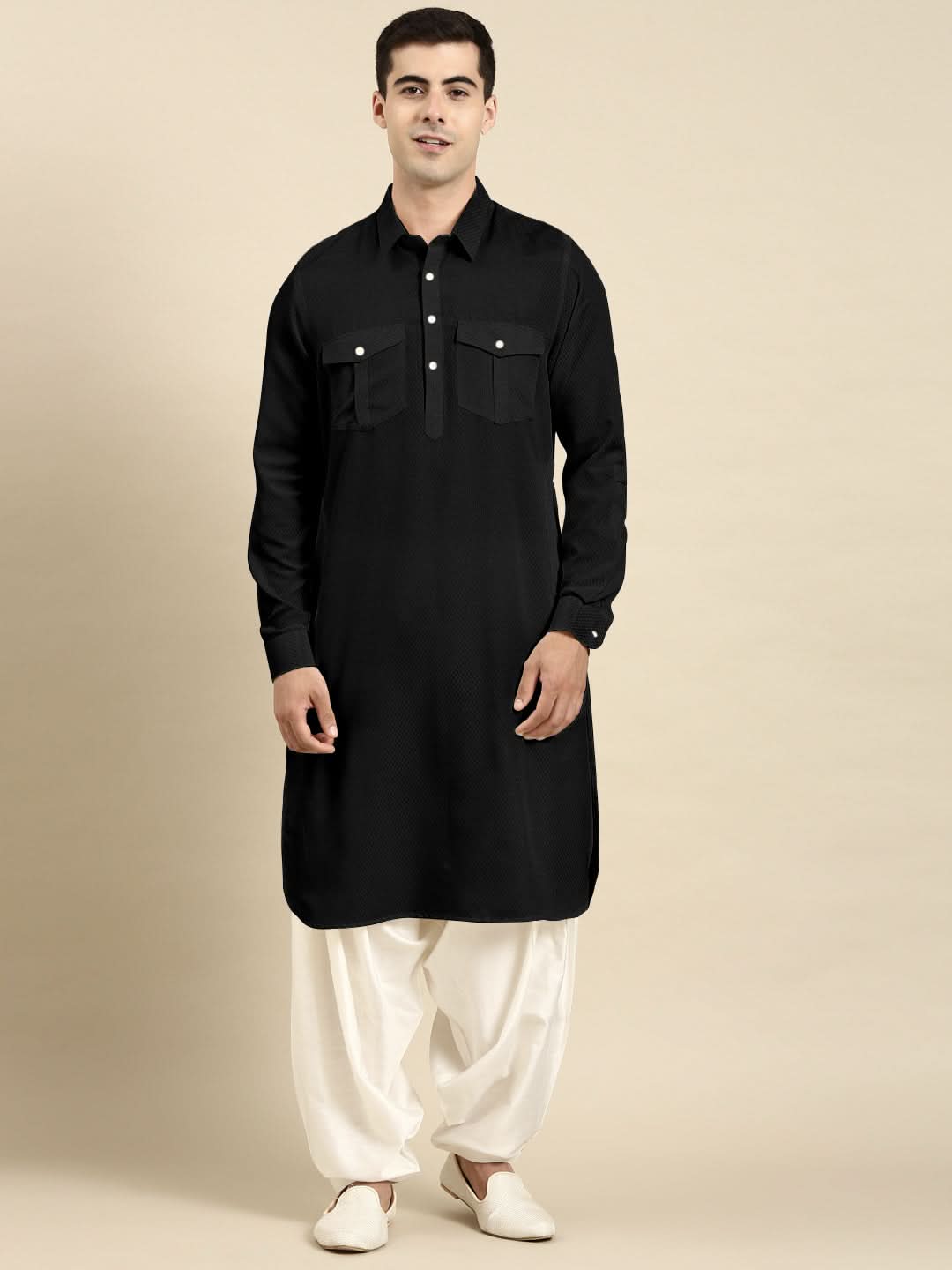 Black Cotton Pathani with Salwar