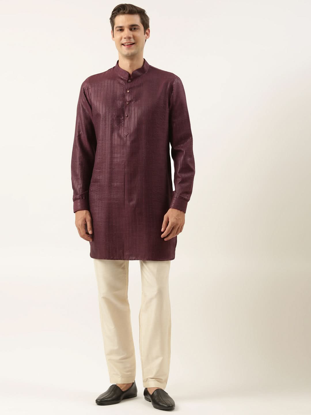 Wine Striped Short Kurta