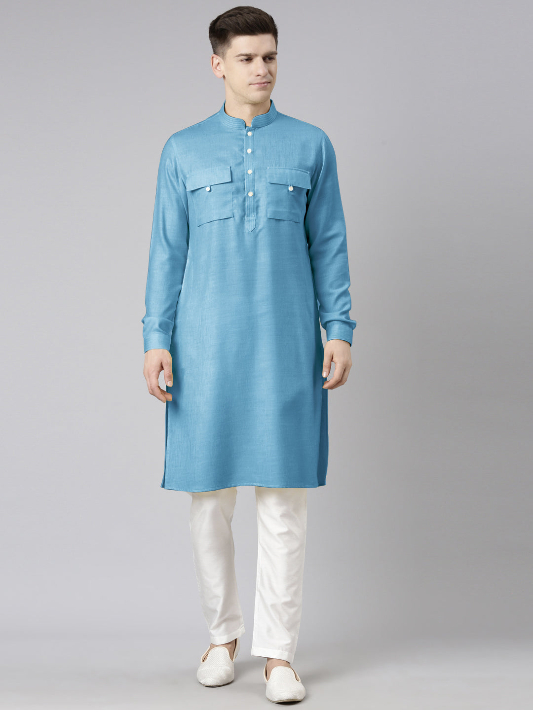 Blue Light Pathani Kurta Set