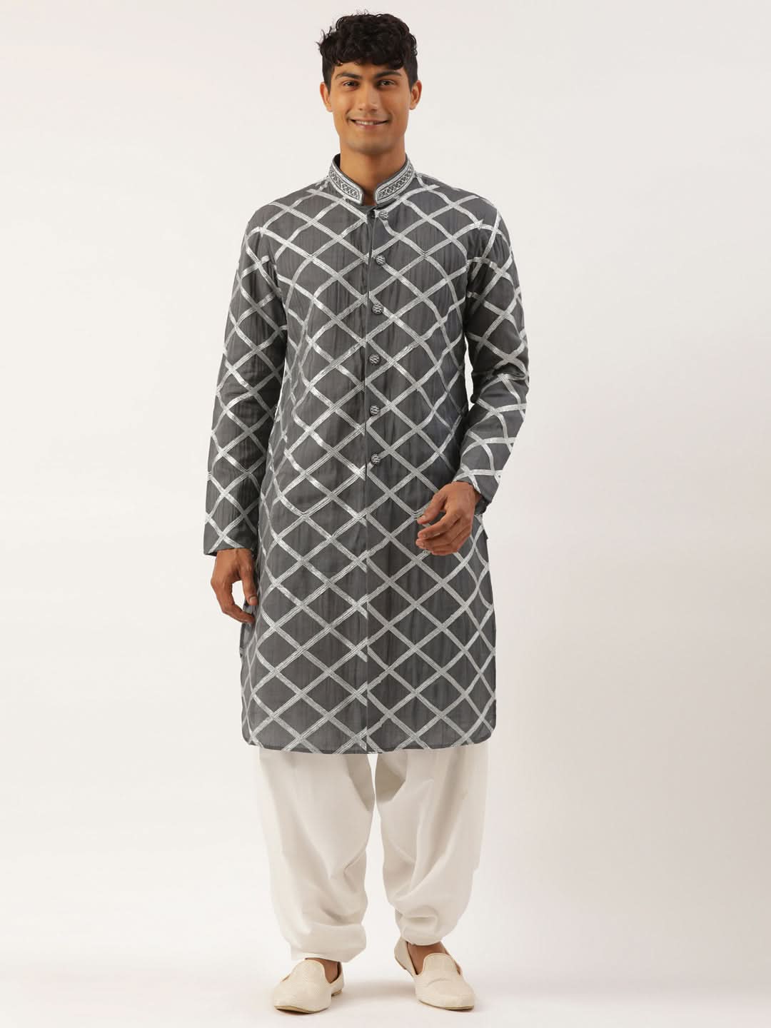 Grey Gota Embroidery Kurta Set