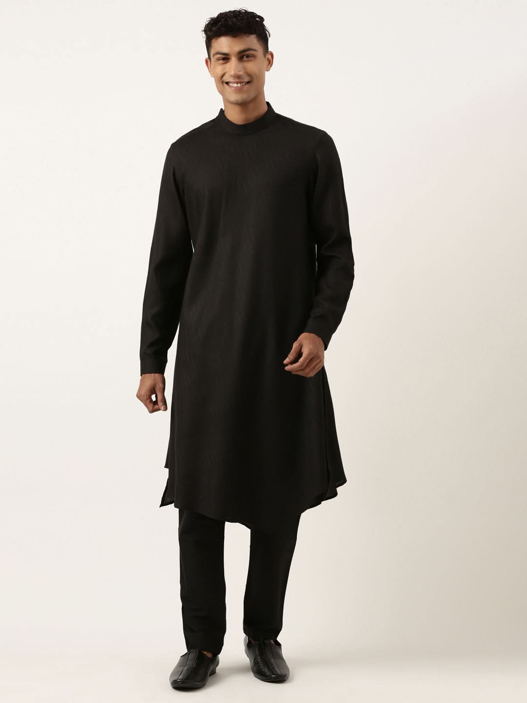 Black Flared Asymetric Drape Kurta Set
