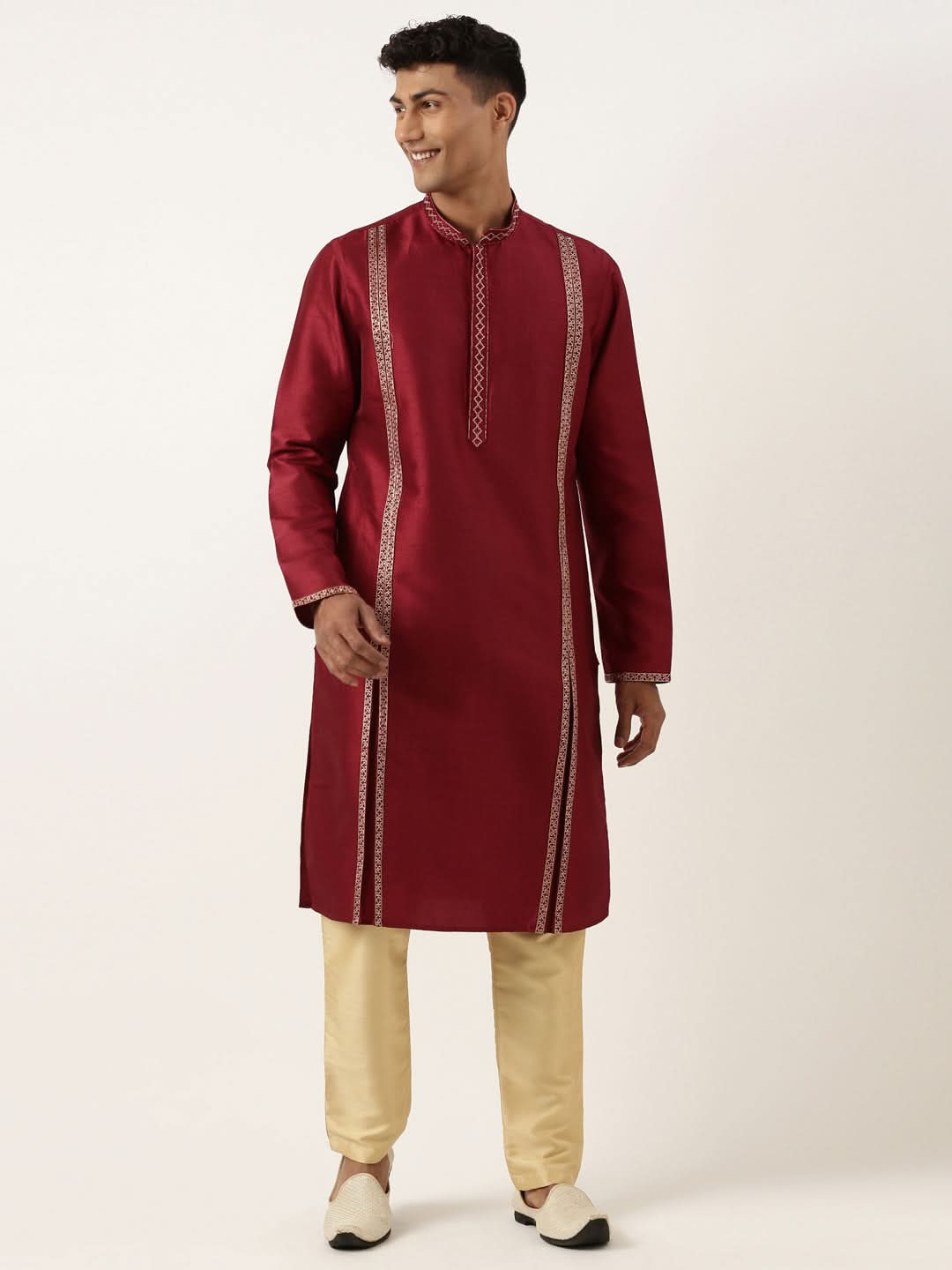 Maroon Geometrical Embroidery Kurta Set