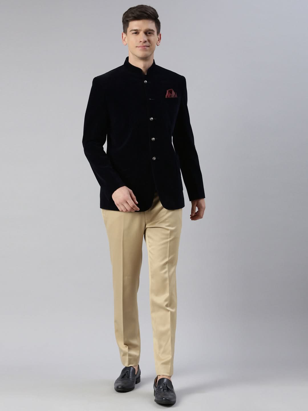 Navy velvet patch pocket jodhpuri set