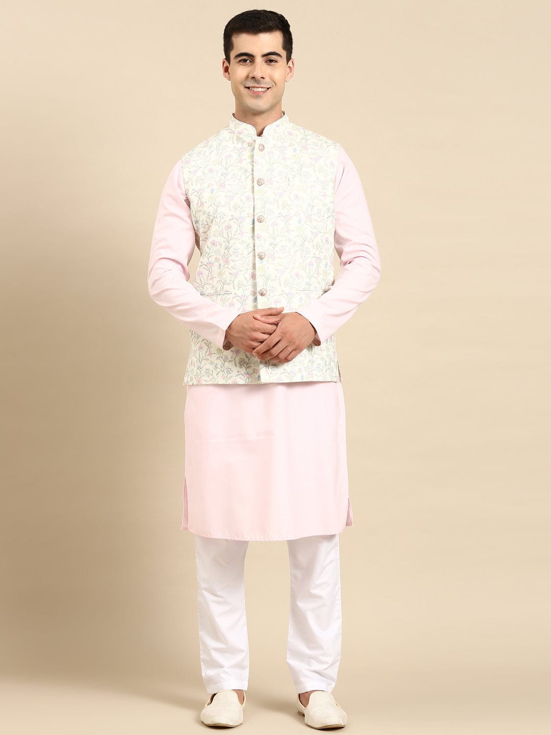 Light Pastel Lime Linen Jacket with Kurta Set