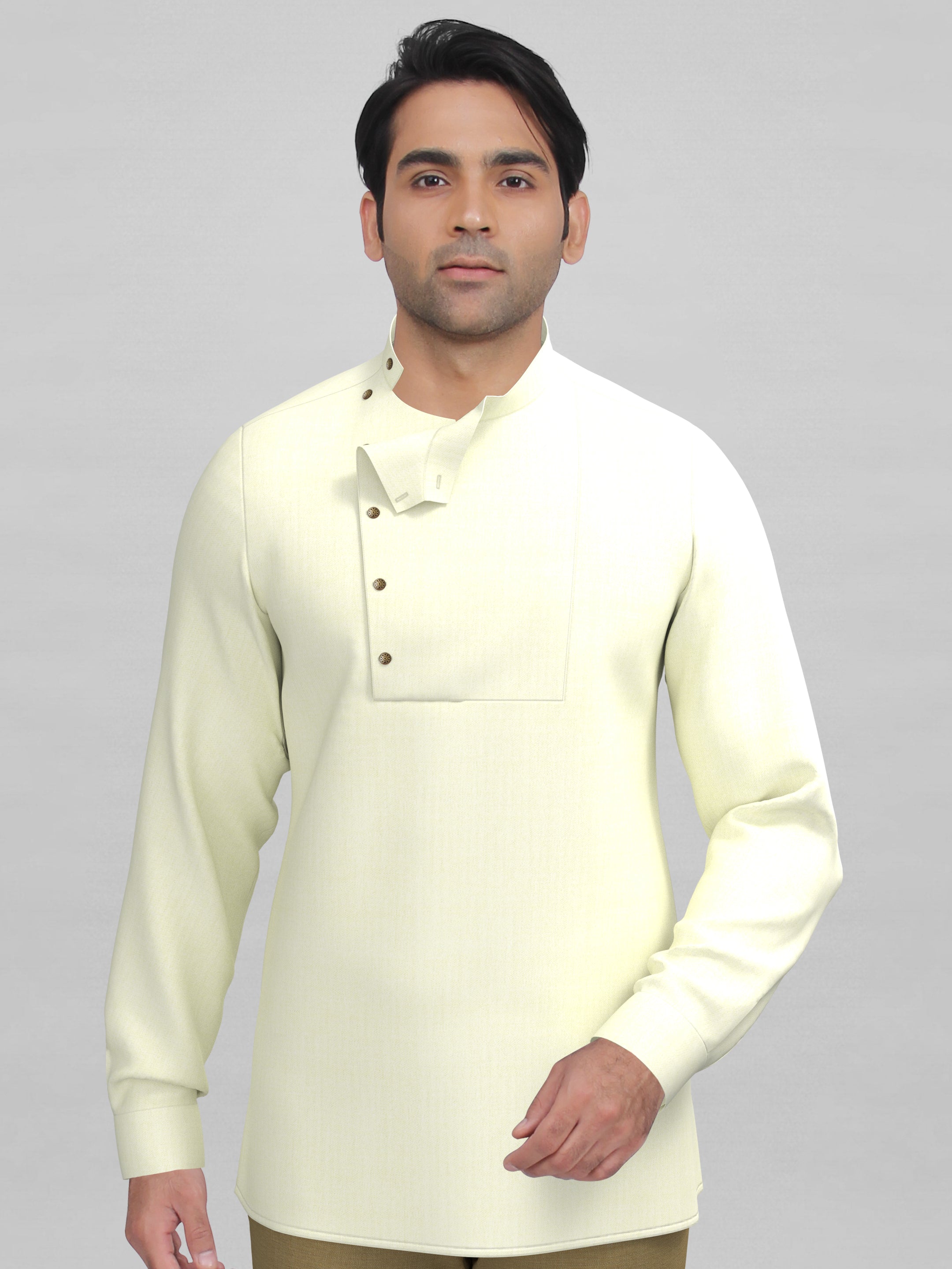 Cream Side open short kurta