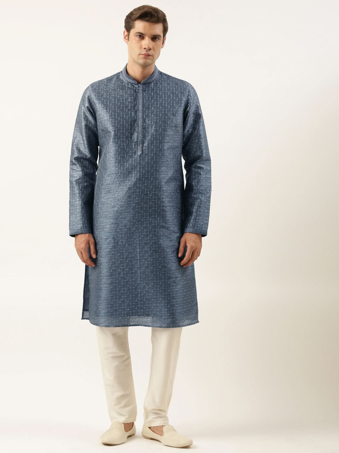 Grey Embroidered Silk Kurta Set