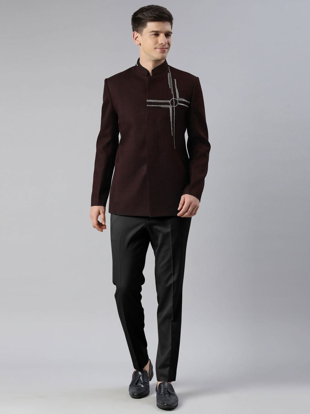 Wine Embroidered Bandhgala