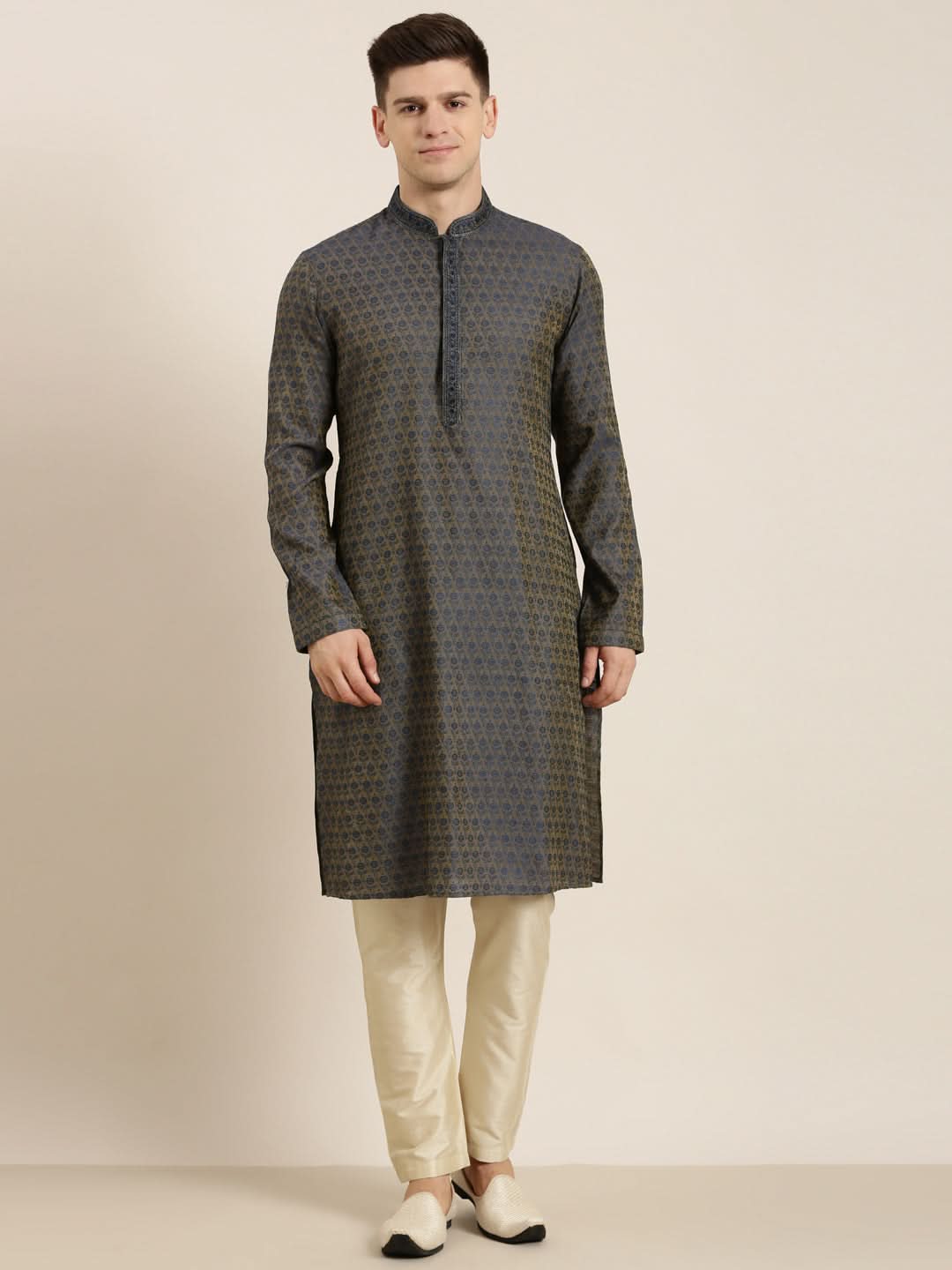 Navy Banarasi Jacquard Kurta Set