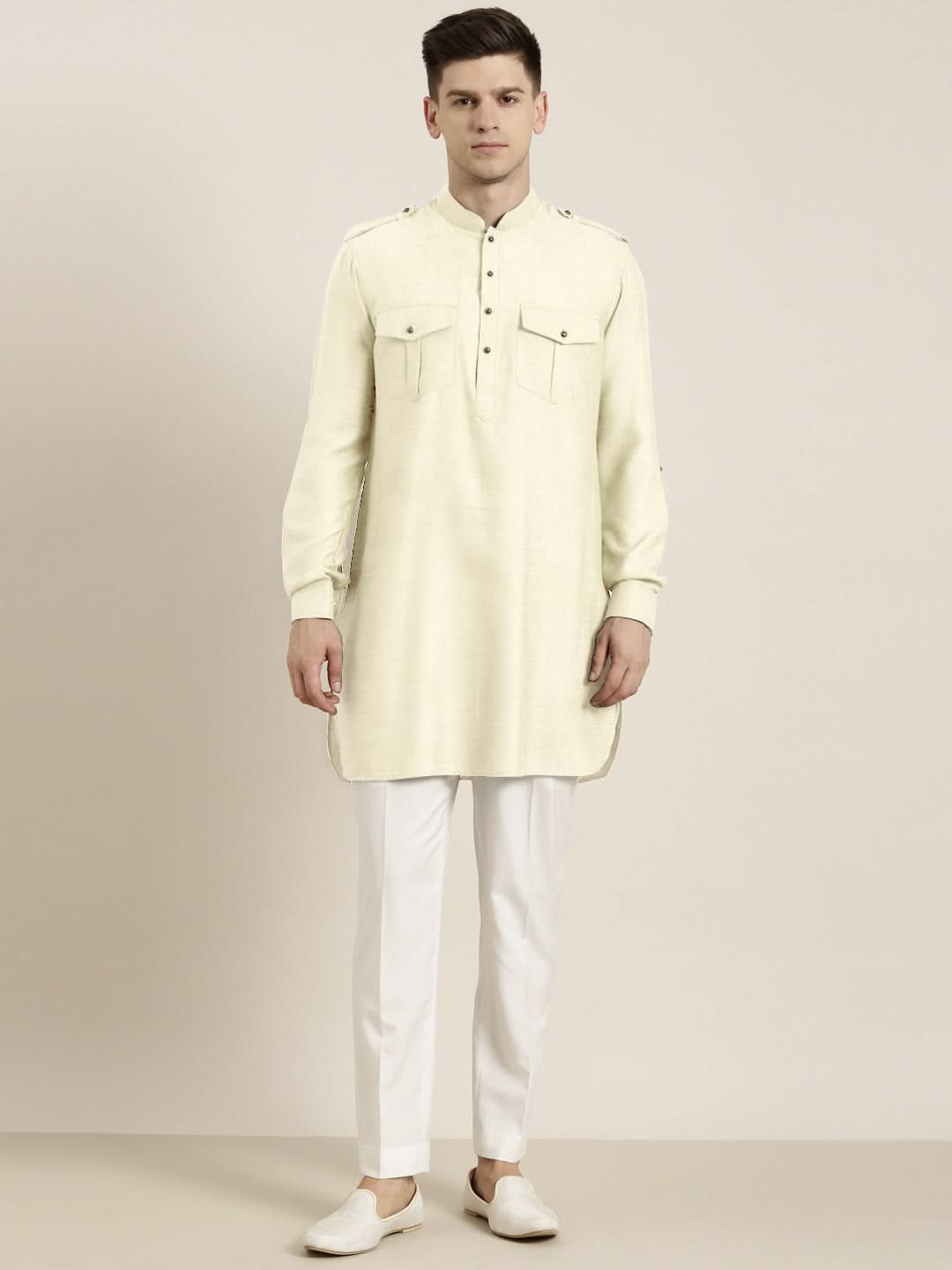 Cream cotton Short Pathani