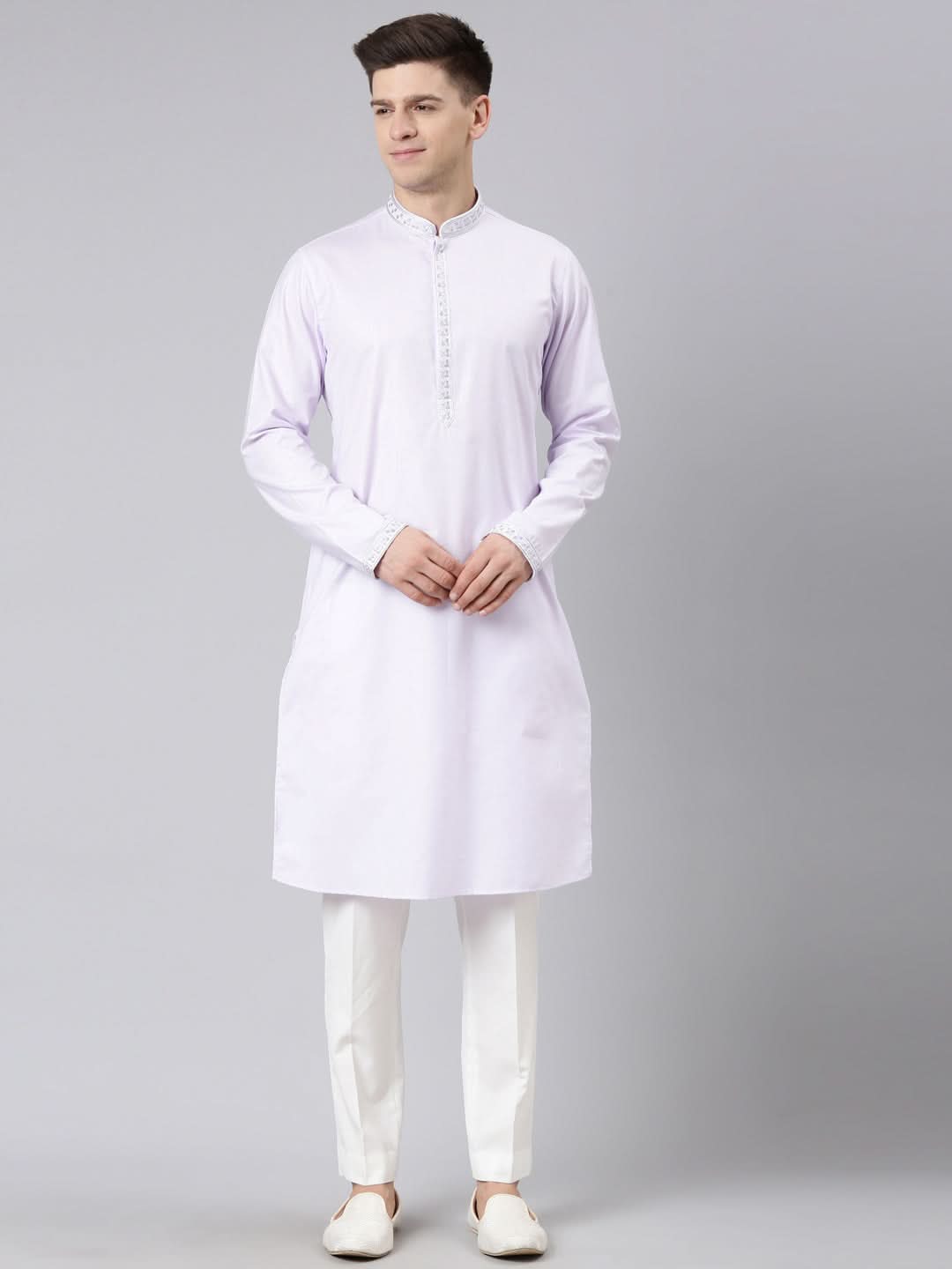 Lavender Cotton Embroidery Kurta Set