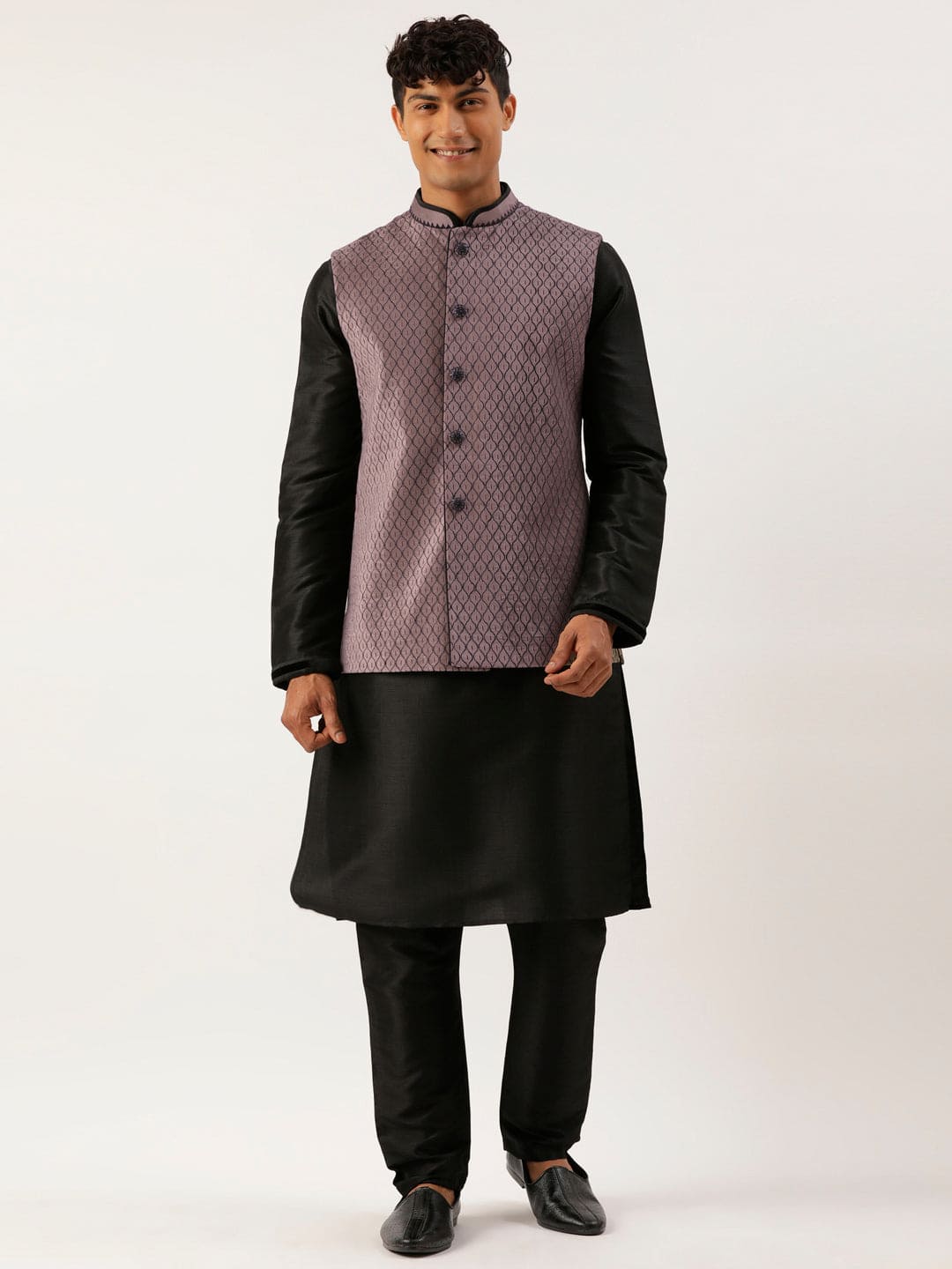 Old Rose Embroidered Jacket Kurta Set