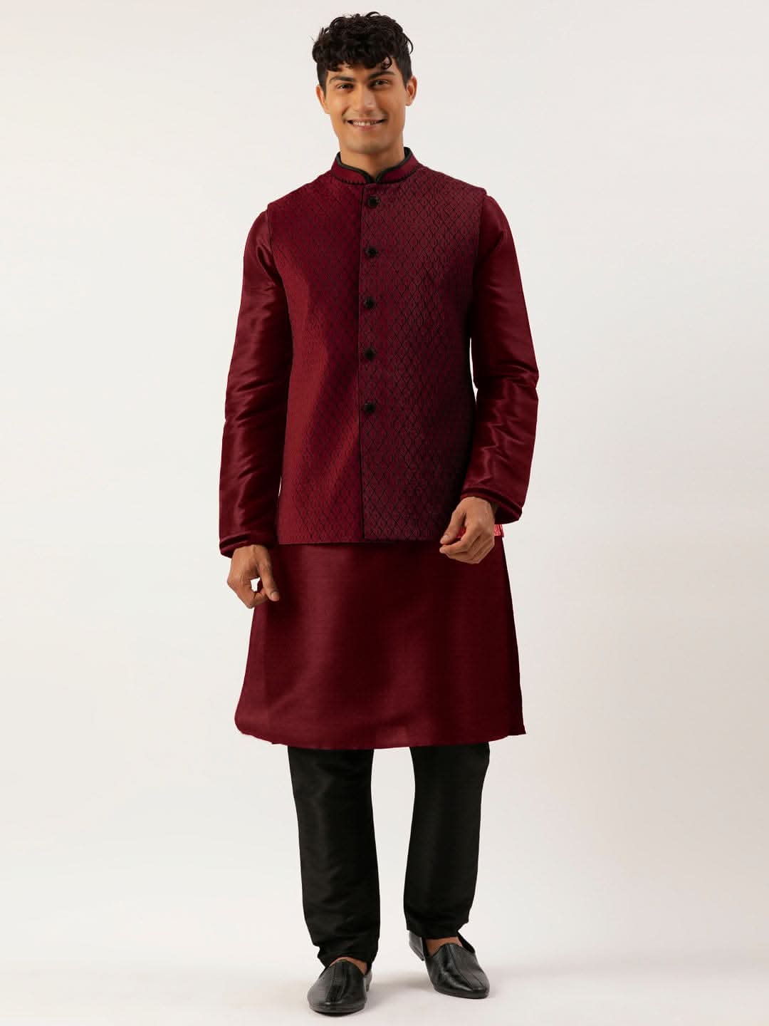 Maroon Embroidered Jacket Kurta Set