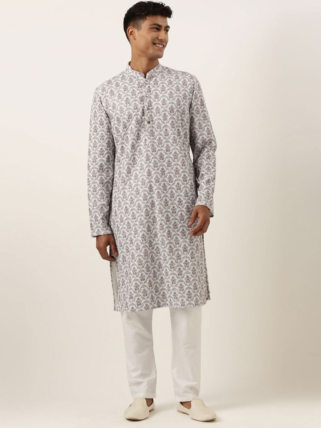 White Chikankari Printed Kurta Set